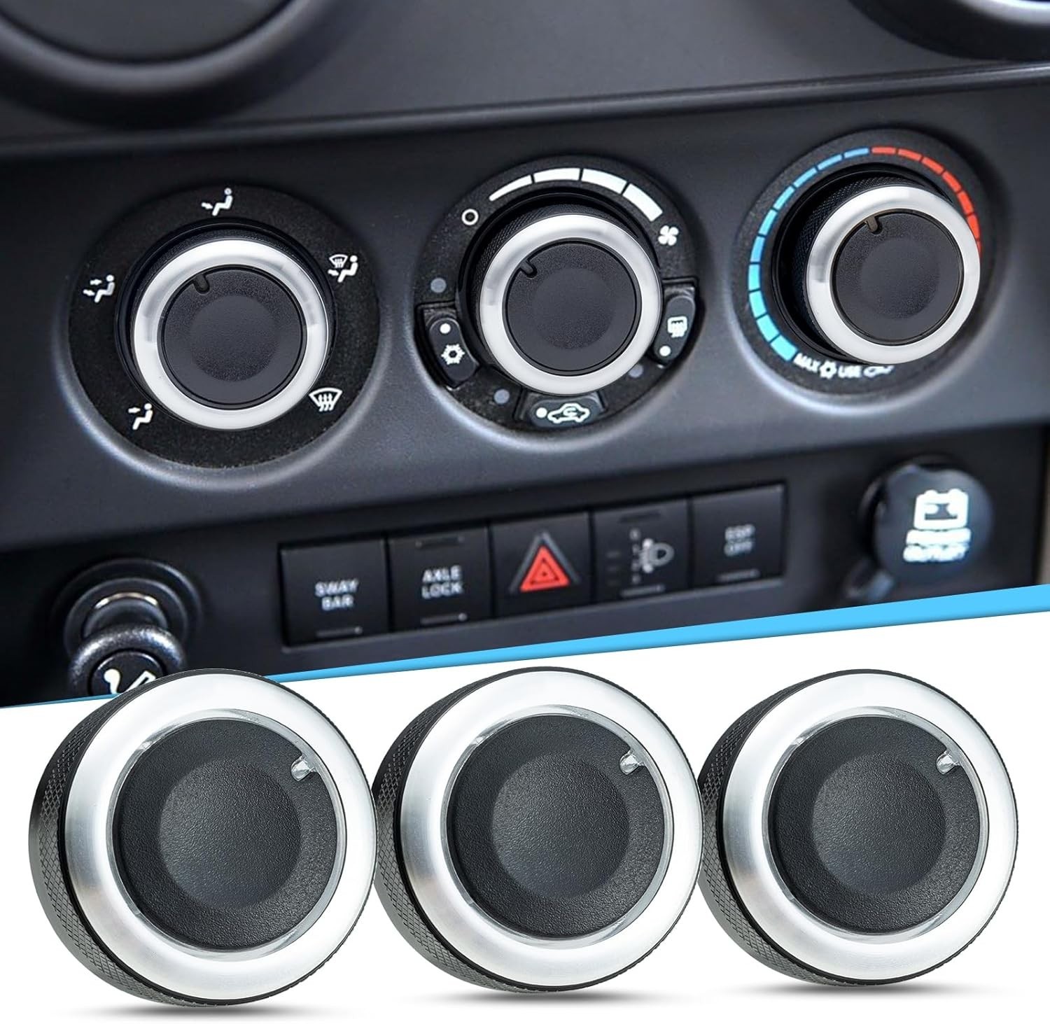Upgraded Climate Control Knobs Compatible with 2007-2010 Jeep Wrangler, 3PCS Air