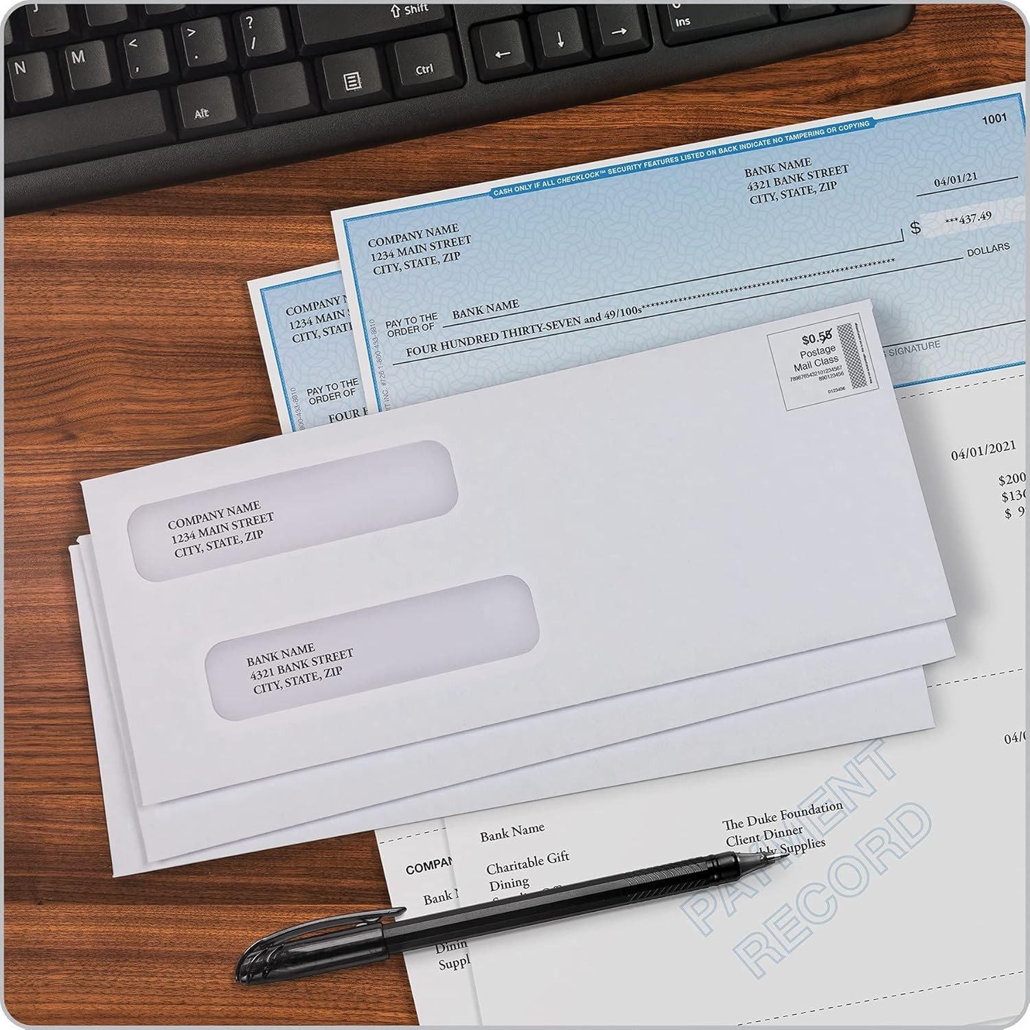 Quality Park #8 Double Window Envelopes, Self 500 Count (Pack of 1), White