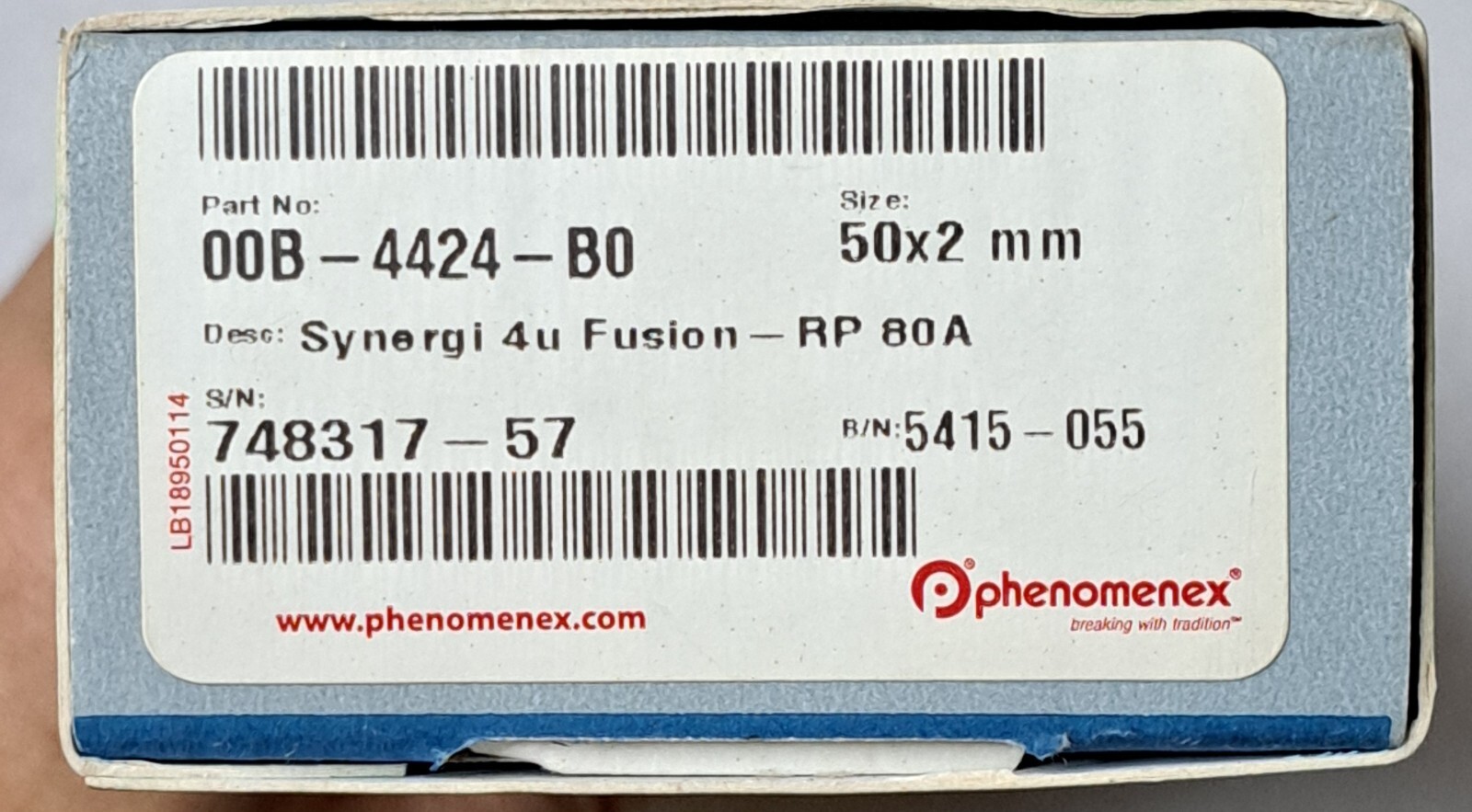 Phenomenex Synergi™ 4 µm Fusion-RP 80 Å, LC Column 50 x 2 mm 00B-4424-B0