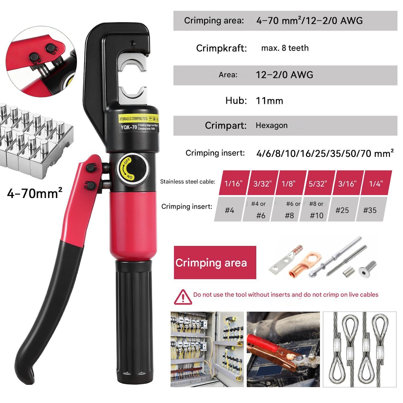 8T Hydraulic Wire Crimper Crimping Tool Battery Cable Lug Terminal W/8 Dies