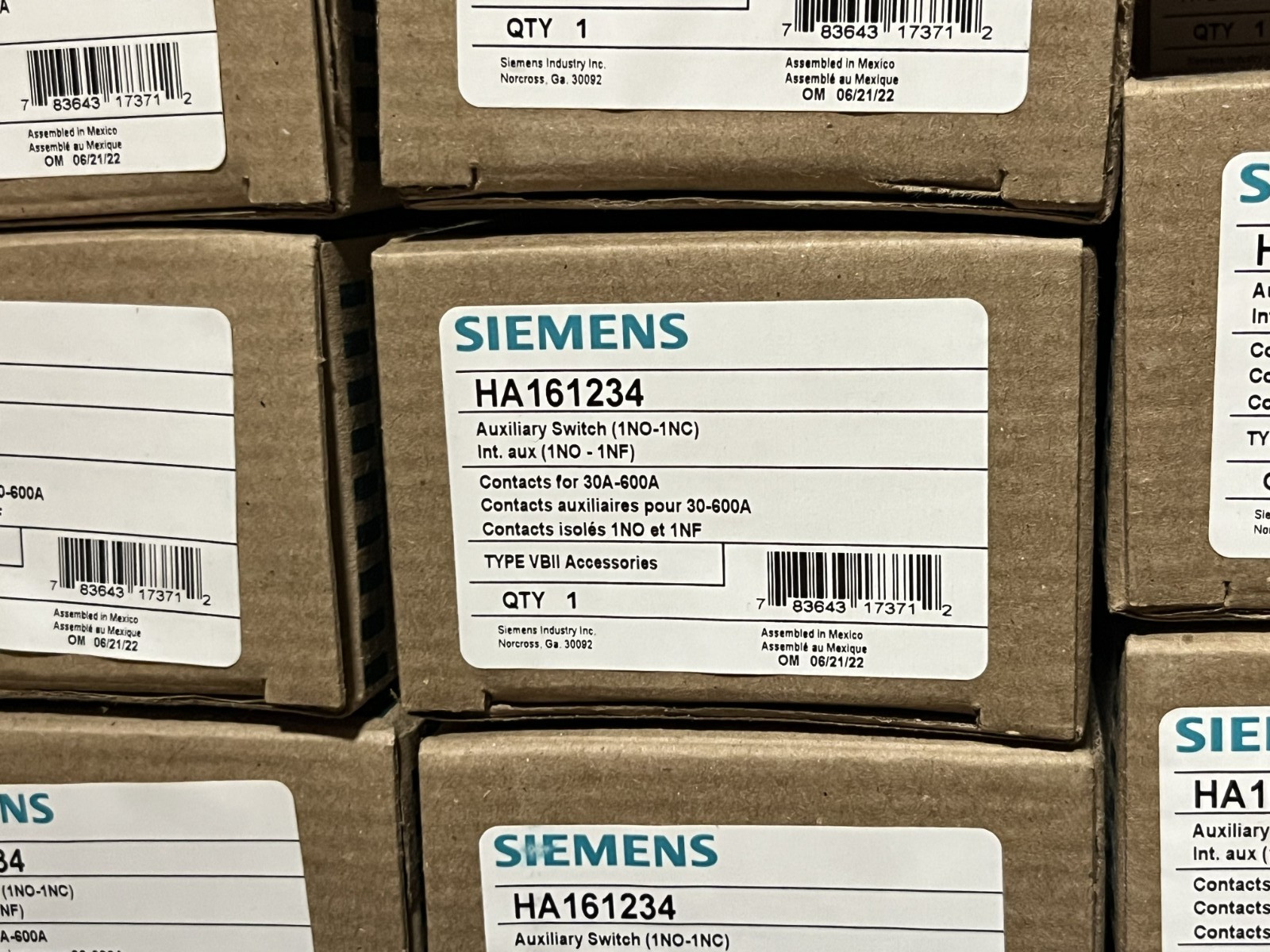 Siemens HA161234 Auxiliary Switch 30-600A 600V 1NO-1NC NEW IN BOX