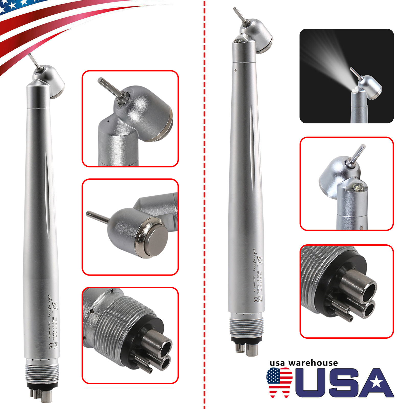 NSK Style Dental 45 Degree Surgical High Speed Handpiece Push Button (LED) 4Hole