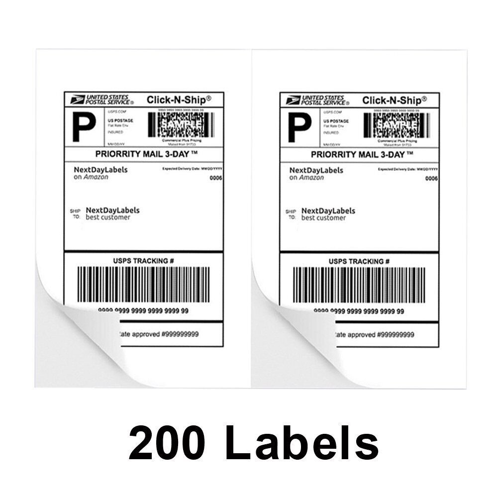 200 Half Sheet Shipping Labels 8.5″ x 5.5″ Self Adhesive Matte White 2 Per Sheet