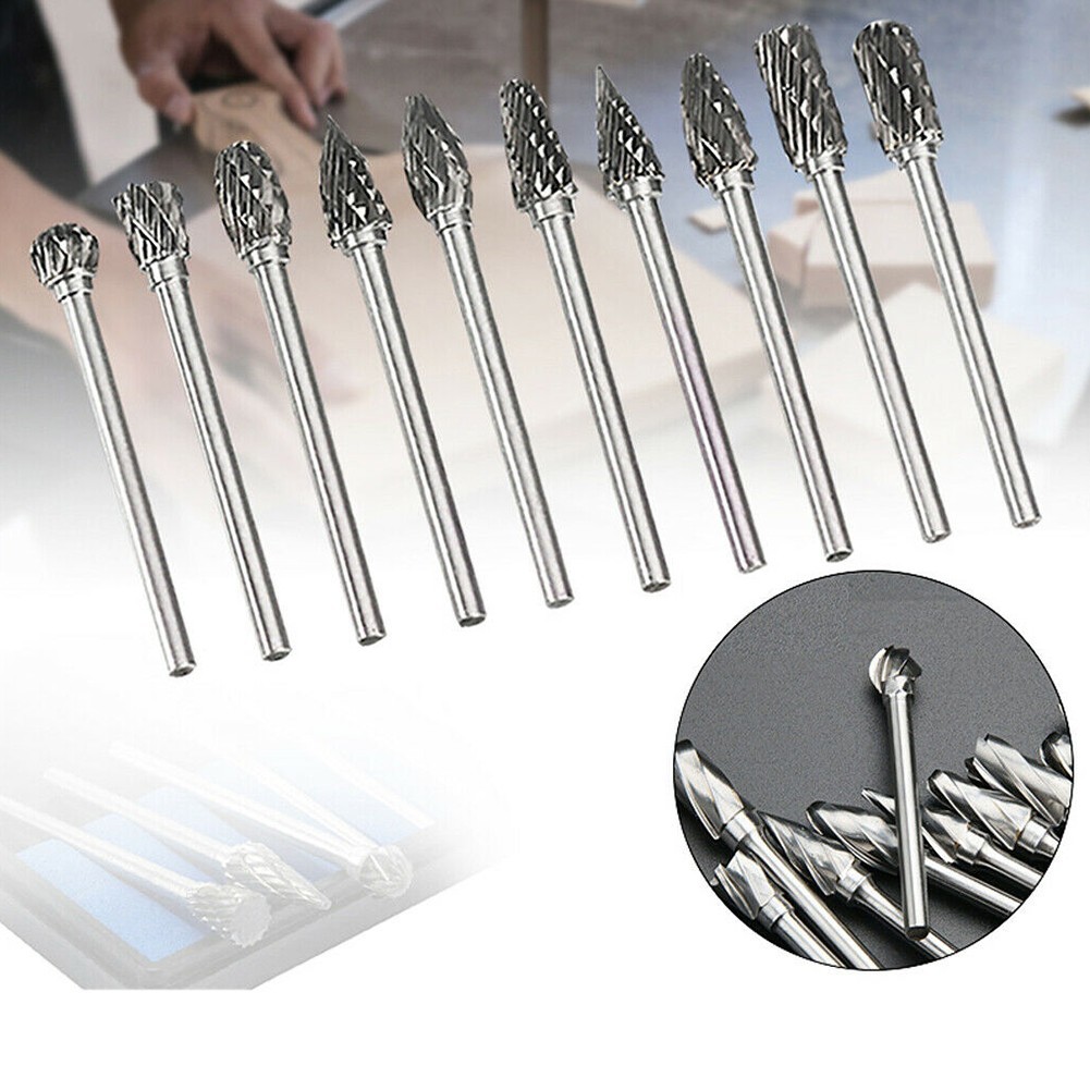 10pcs 1/8?? Shank Carbide Burr Set Burrs For Aluminum Die Grinder Bit Pack New