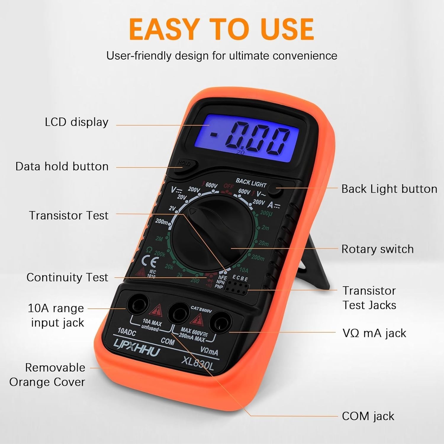 High-Quality Orange & Black Digital Multimeter – Ideal for Home and Workshop Use