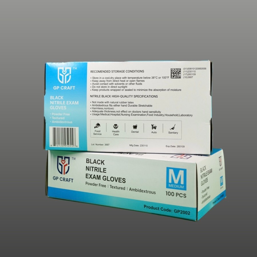GP CRAFT Disposable Nitrile Exam Gloves, 4 Mil, Black, Chemo Rated, Case of 1000