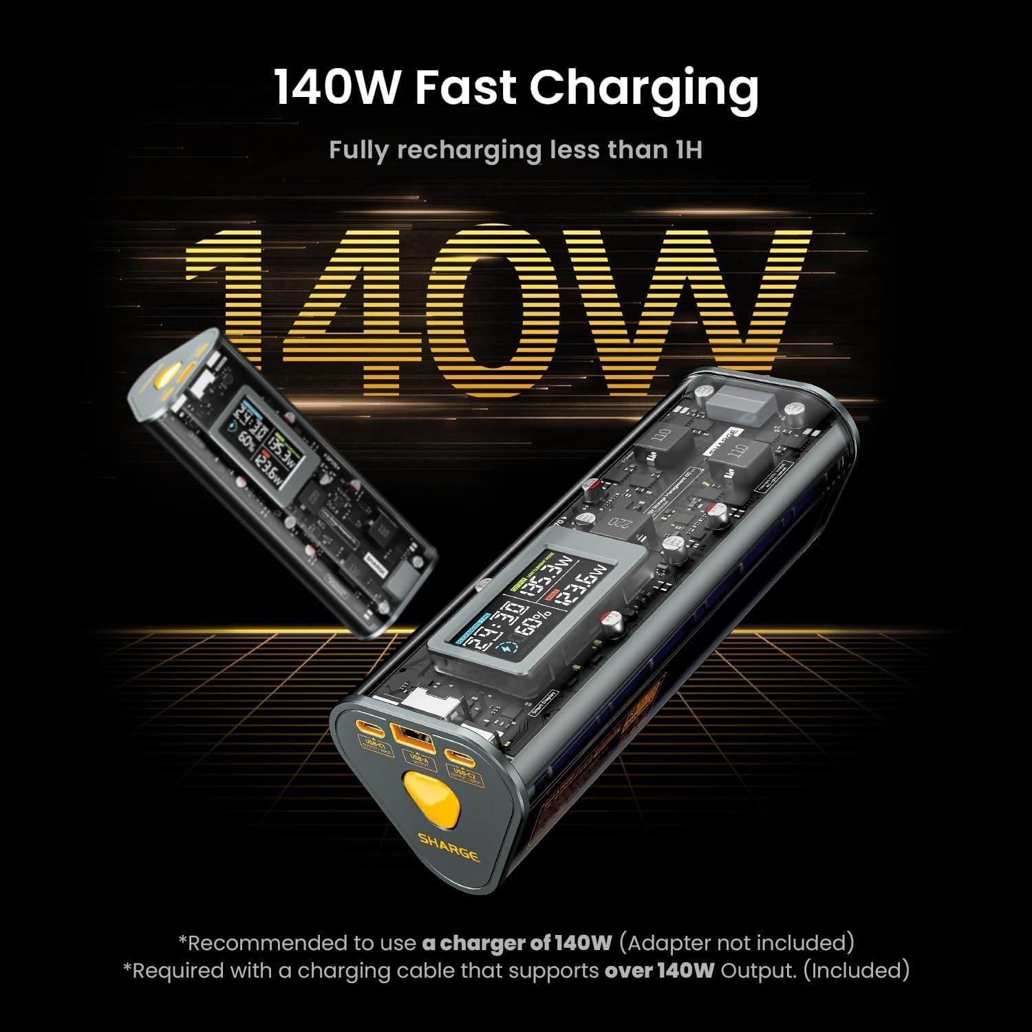 SHARGEEK 170 Power Bank, 140W Portable Charger 24000mAh/86.4Wh