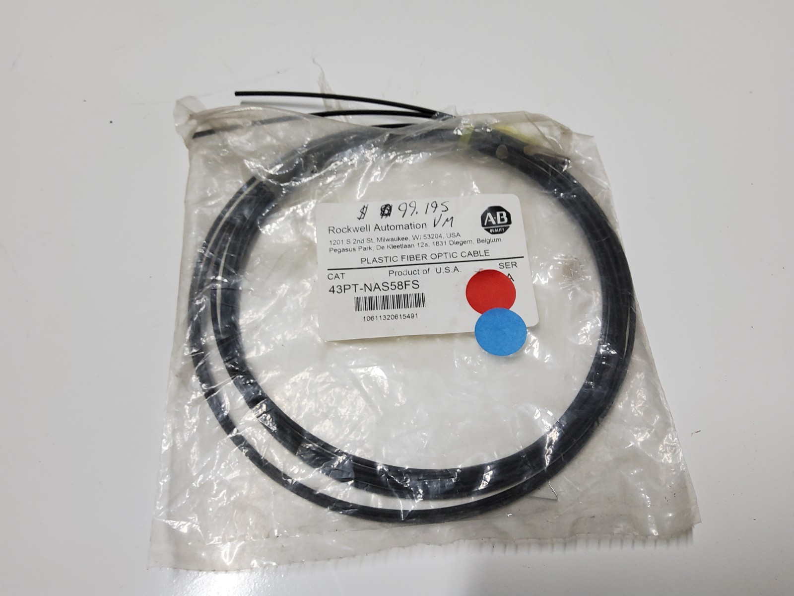 Rockwell Automation Allen Bradley plastic fiber optic cable 43pt-nas58fs