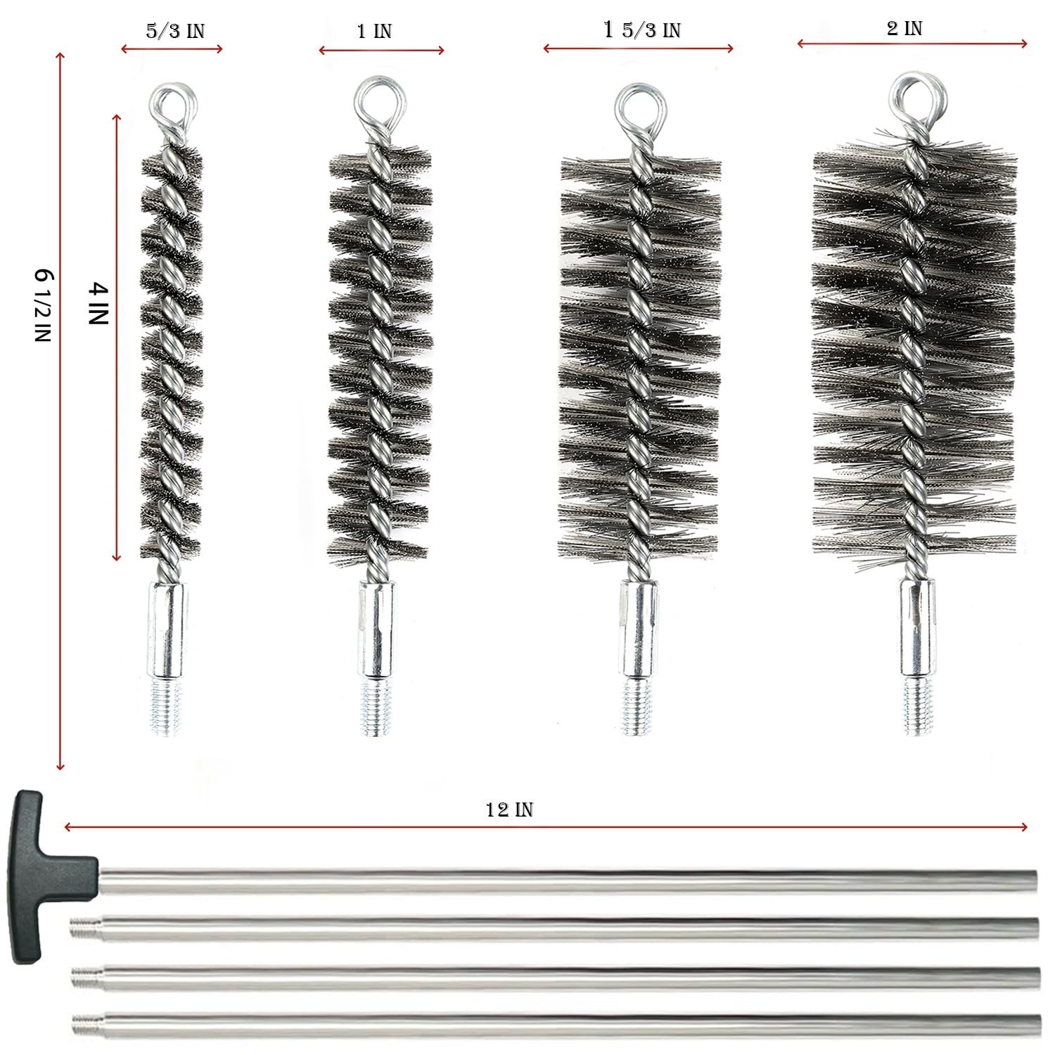50″ Pipe Cleaning Brush Set with Stainless Steel Bristles – 4 Pcs