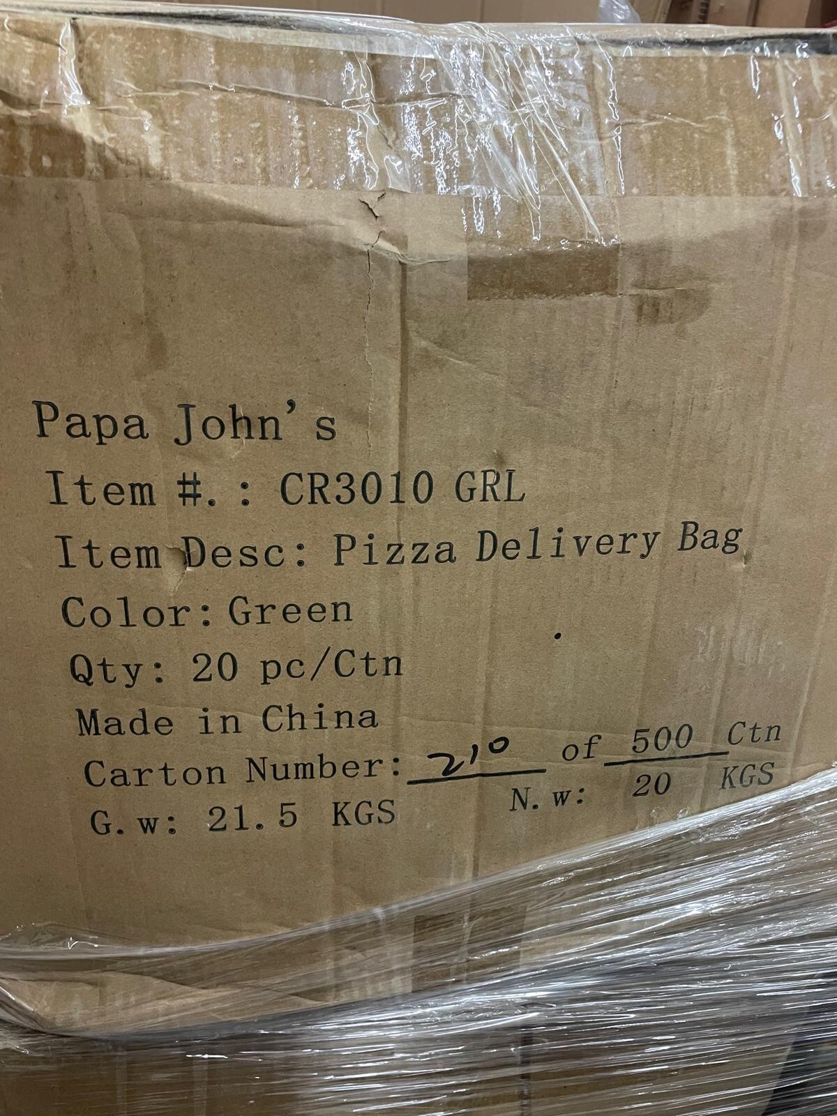 Papa John’s Green Large Pizza Delivery Bag Thermally Insulated Door Dash Etc.