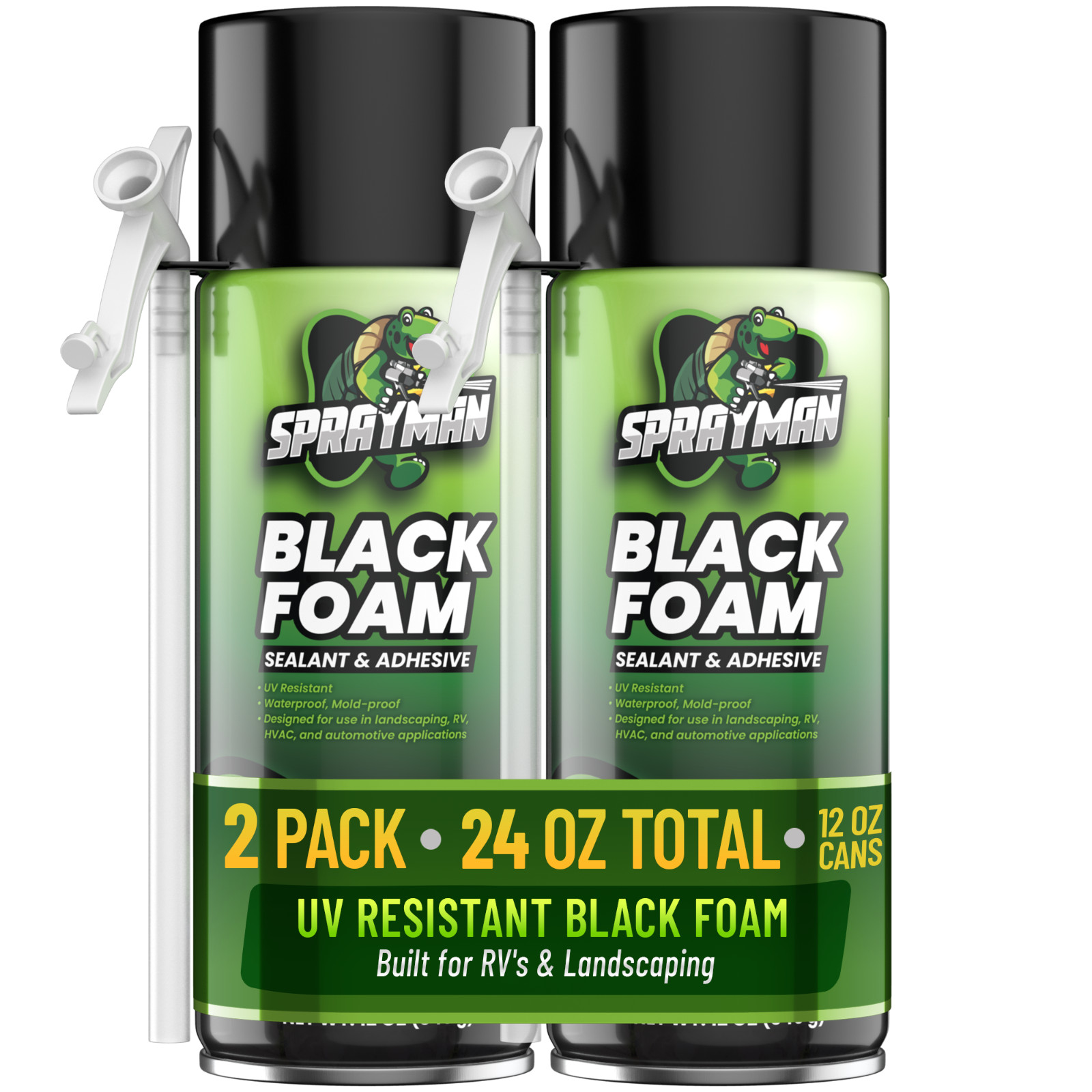 Sprayman Black Foam Sealant – Pond Waterfall Landscaping, 12oz 2 Pk – Straw Use