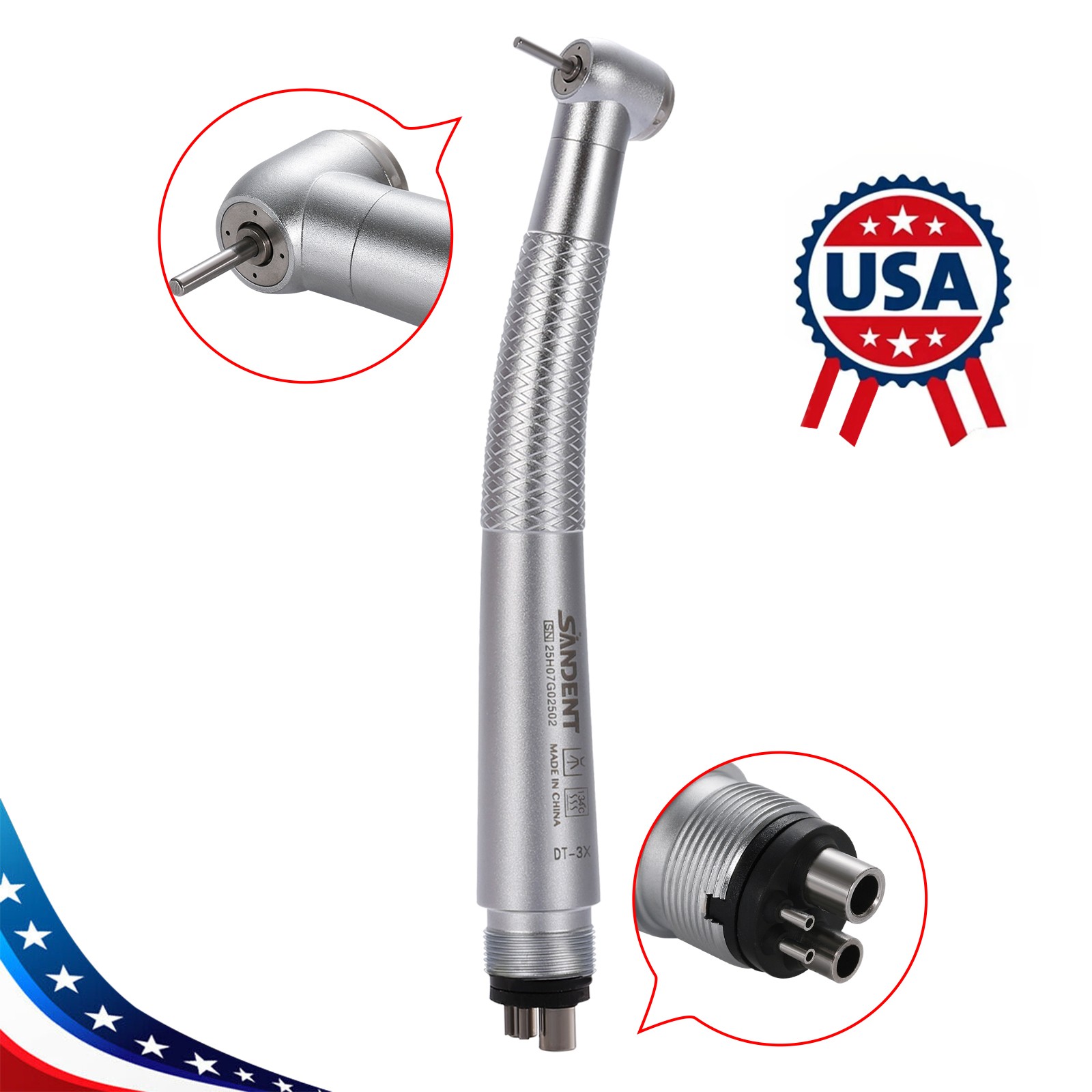 SANDENT Dental High Speed Handpiece Push Button 4 port spray 4 Hole Fit NSK