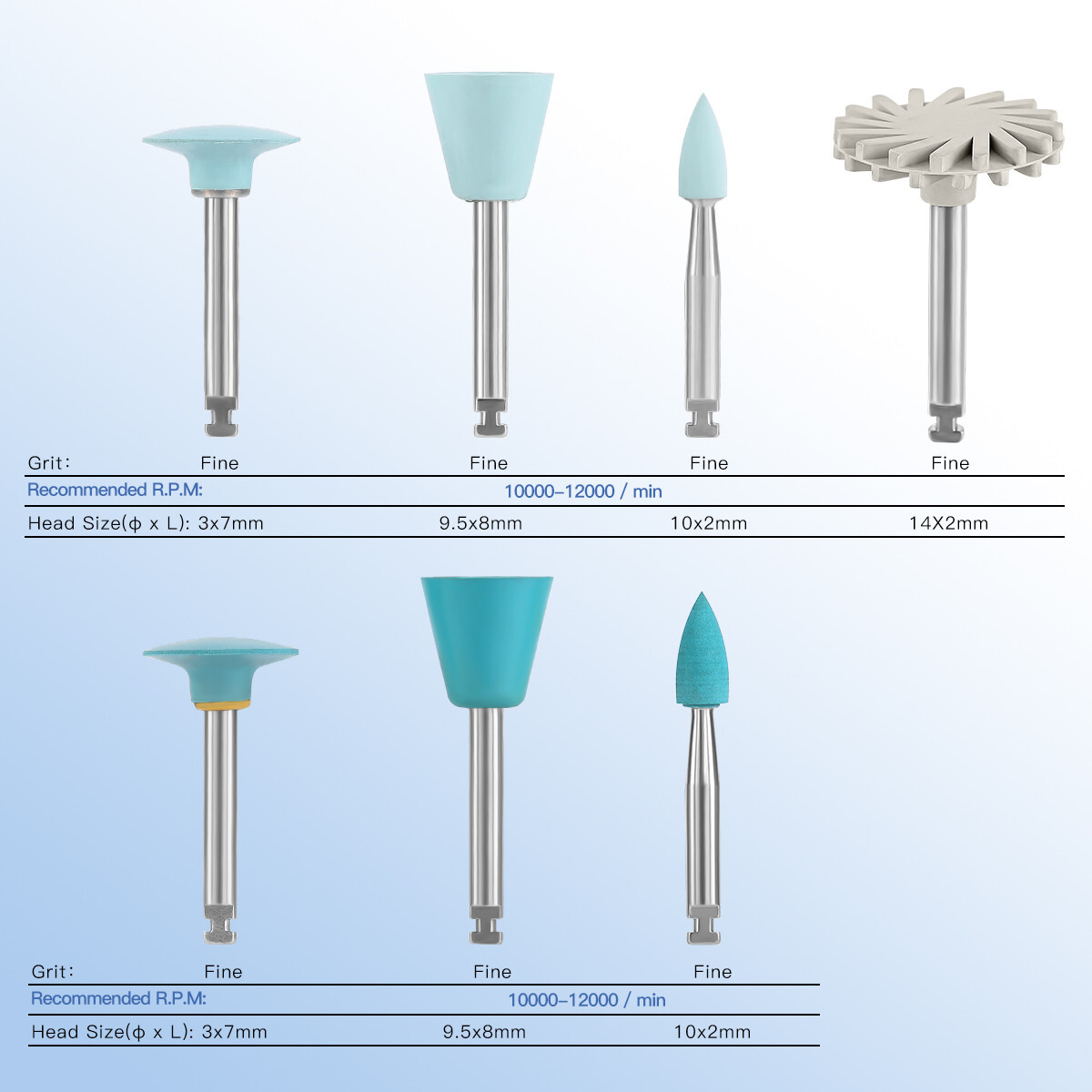 AZDENT kit de pulido de resina dental discos ruedas burs RA 2.35mm 12pcs/pack