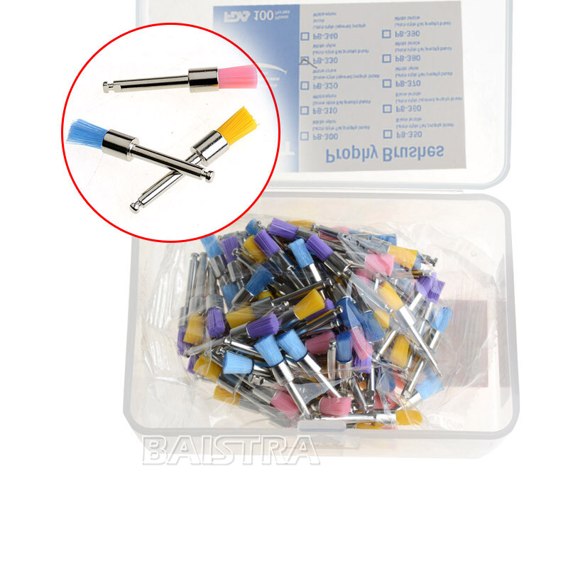 100pcs de cepillos de pulido de nailon dental Copas profilácticas RA tipo plano
