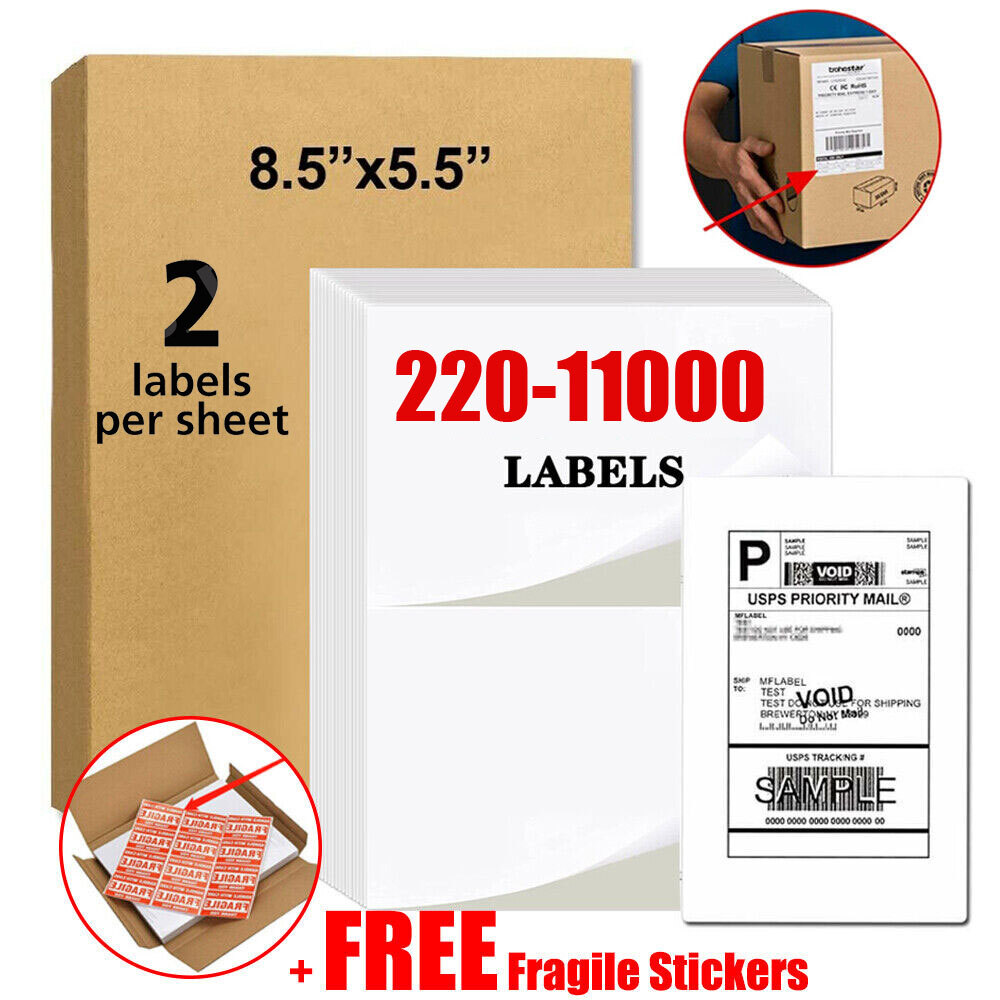 1100 Premium 8.5″X 5.5″ Self Adhesive Shipping Labels Half Sheet for Laser