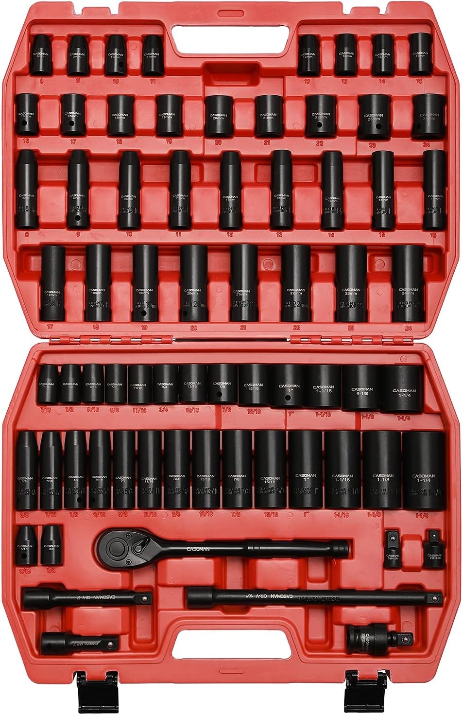3/8″ Drive Impact Socket Set, 49 Piece Standard SAE and Metric Sizes (5/16-Inch