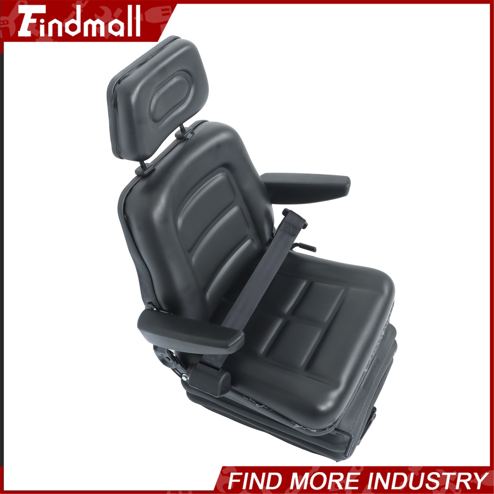 FindmallForklift Tractor Seat Suspension Adjustable Backrest Armrest Safety Belt