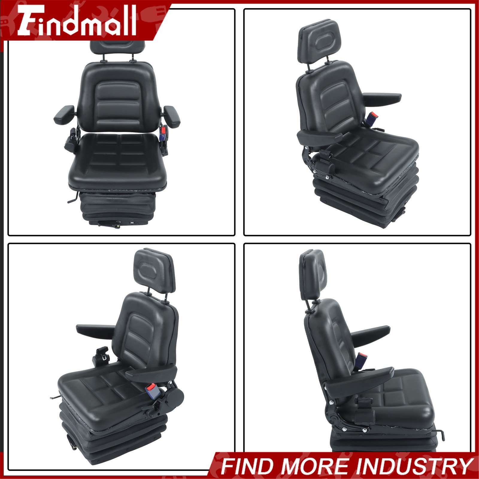 FindmallForklift Tractor Seat Suspension Adjustable Backrest Armrest Safety Belt