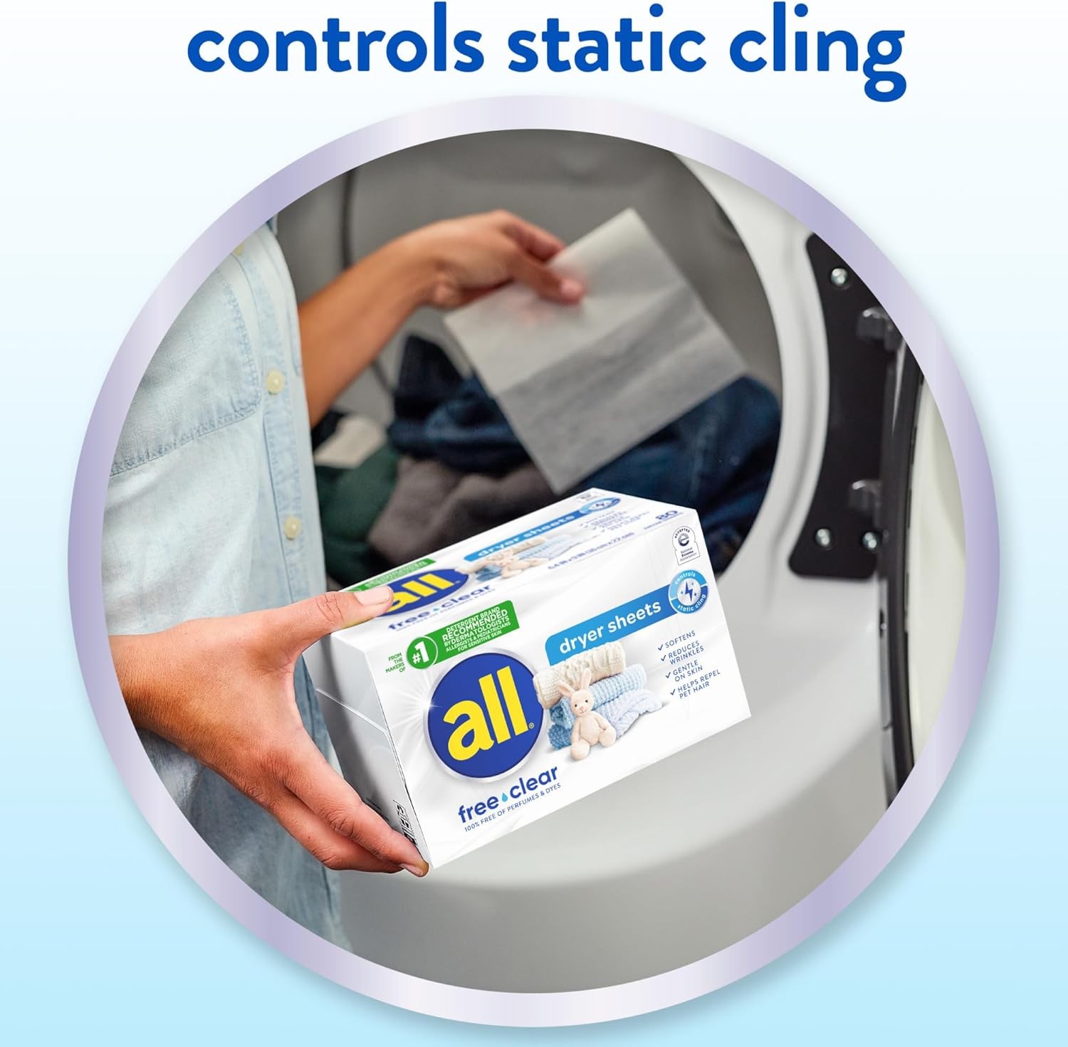 All Free Clear Unscented Fabric Softener Dryer Sheets, 195 Count