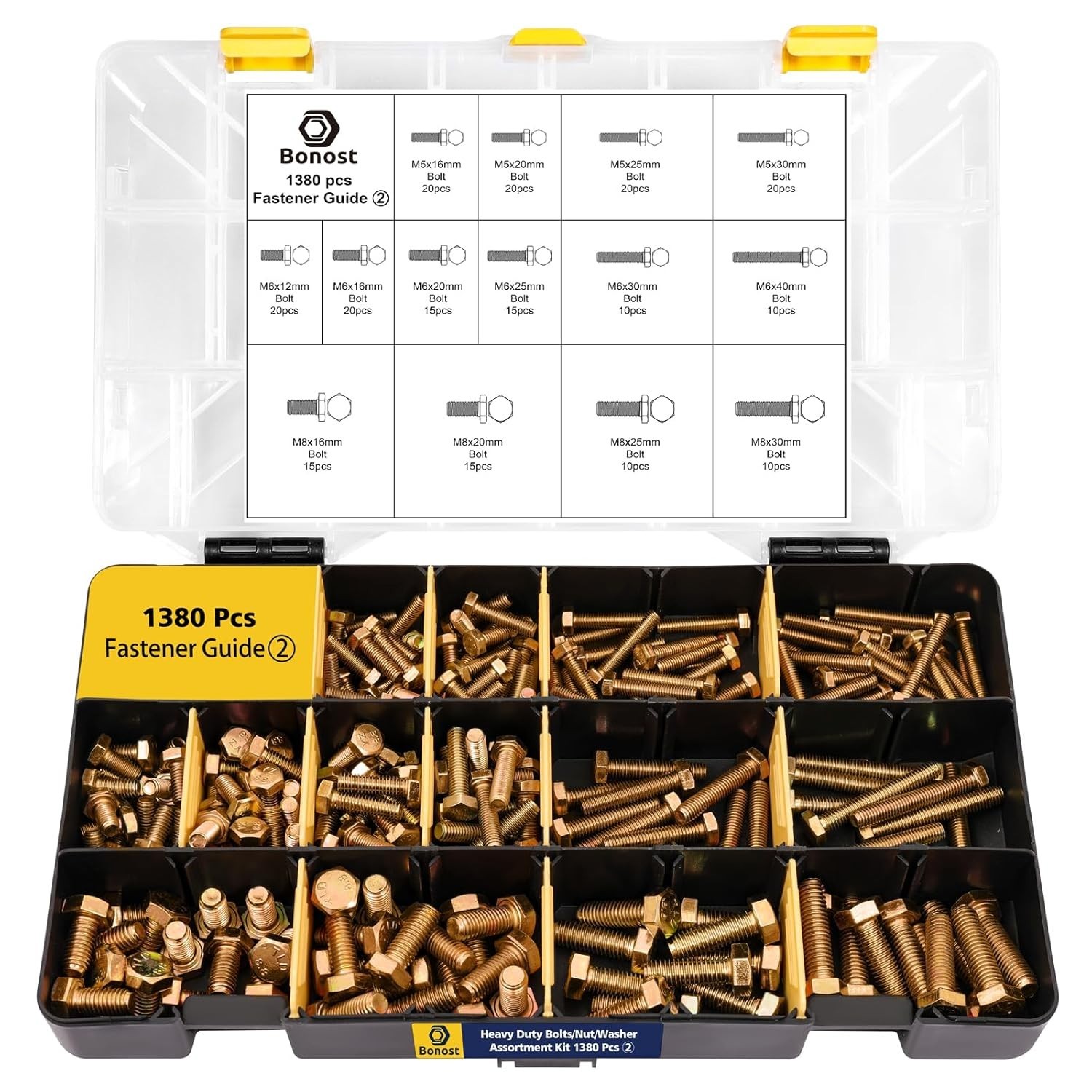 Stackable 1380pcs Nuts and Bolts Kit – Essential Heavy Duty Fastener Assortment