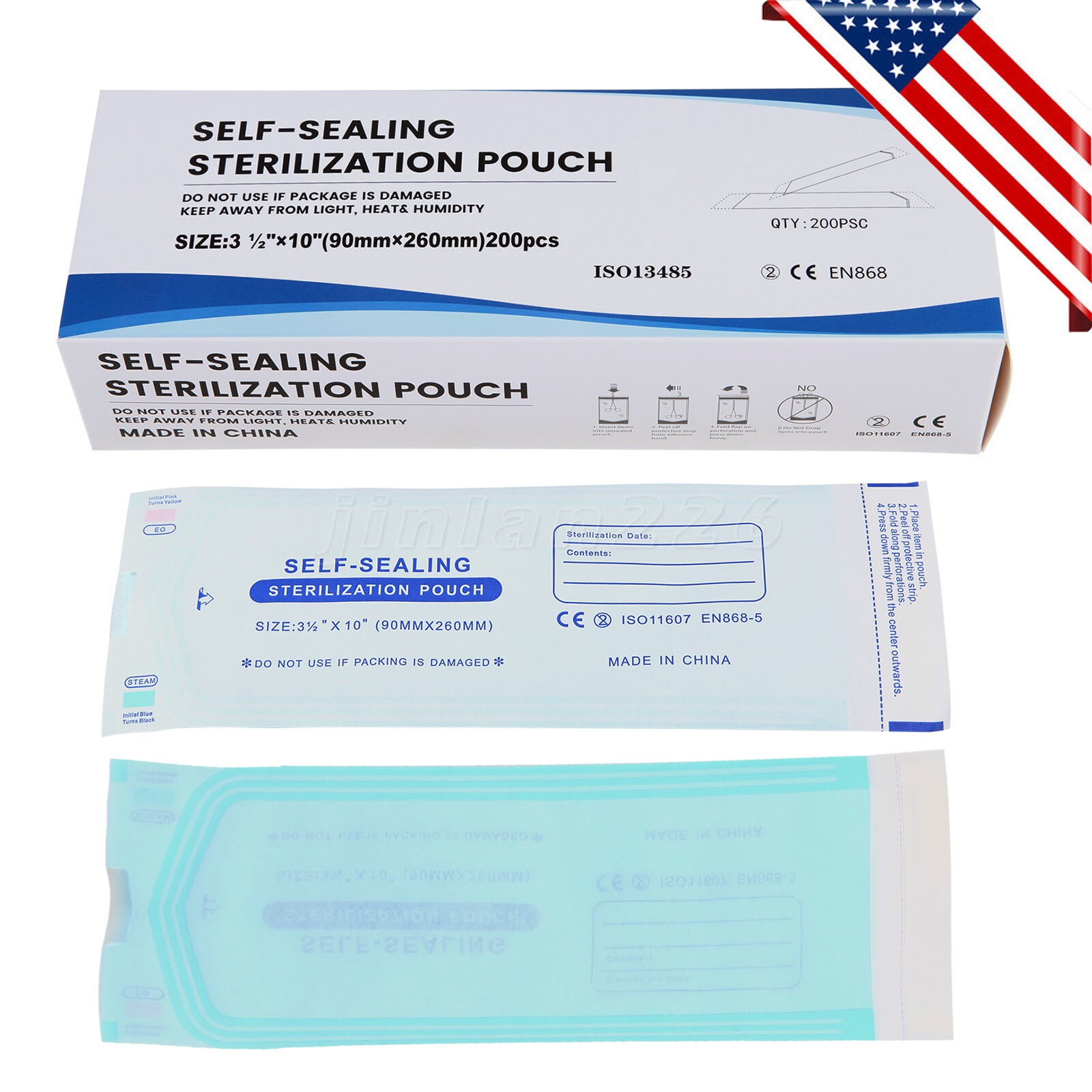 Self-Sealing Sterilization Pouches 3.5″ x 10″ 200 Pcs / Box pa