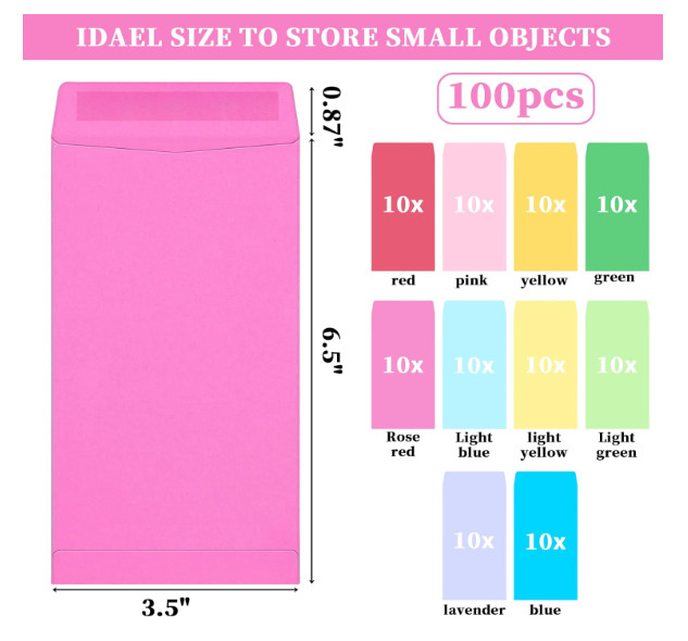 100 Pack Kraft Cash Envelopes for Budgeting, 6.7 x 3.5 Inch Large Pack