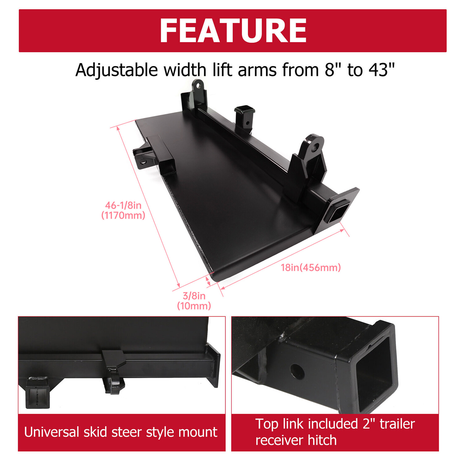 3-Point Attachment Adapter Skid Steer Trailer Hitch Front Tractor Loader Case