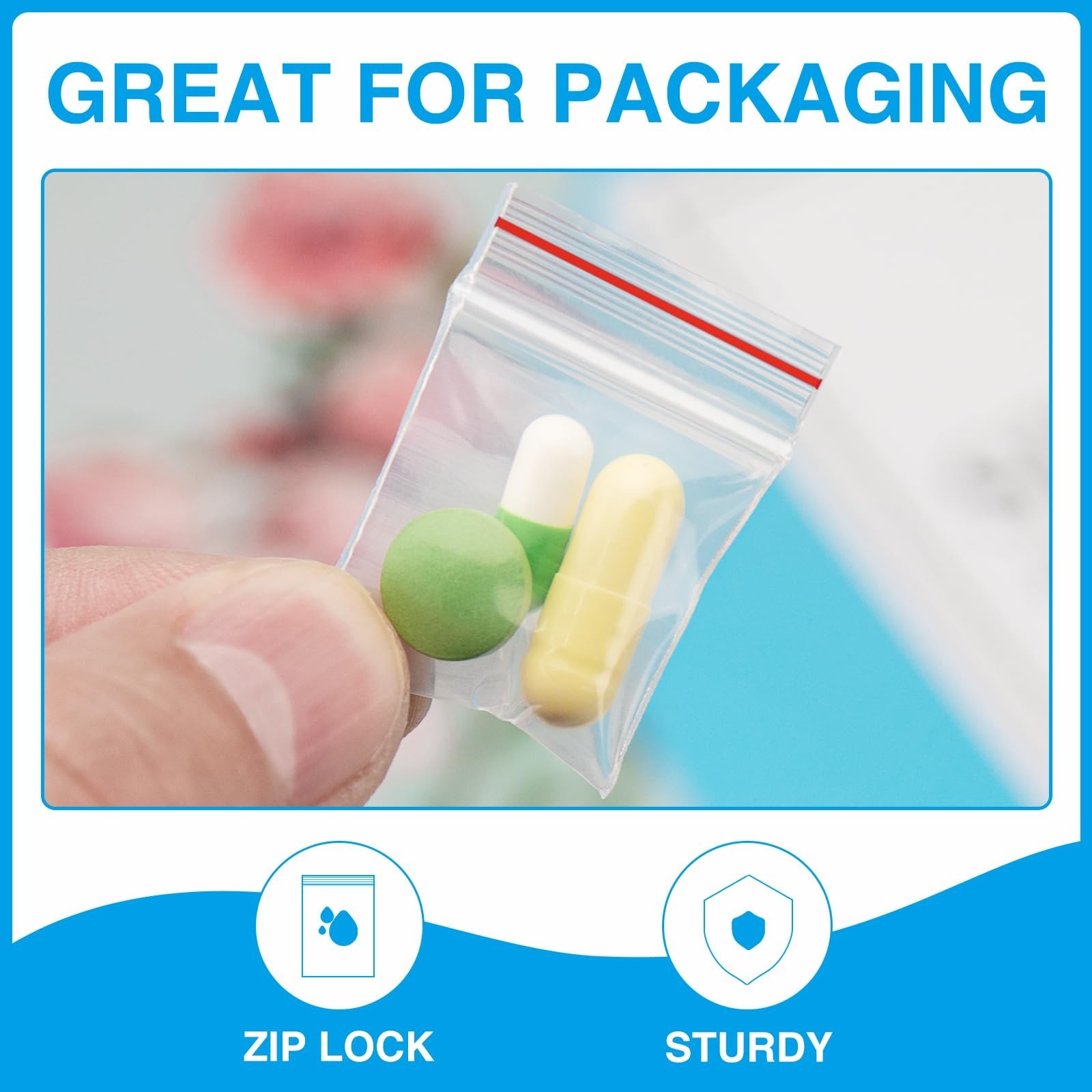 1×1 Inch Mini Resealable Plastic Bags 300PCS Small Zip Baggies Storage Pack