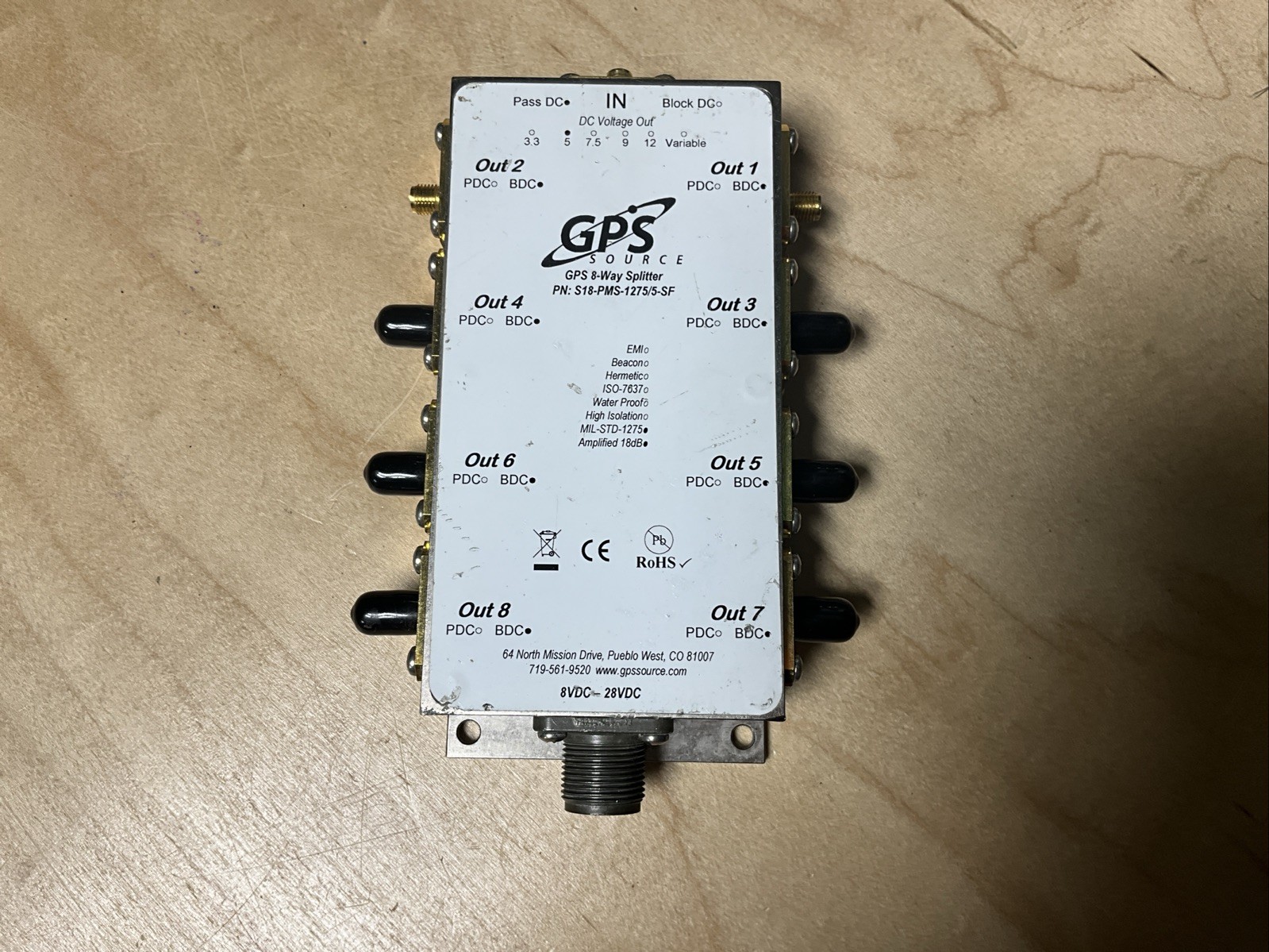 GPS SOURCE , GPS Splitter 1X8 8 Way Splitter S18-PMS-1275/5-SF