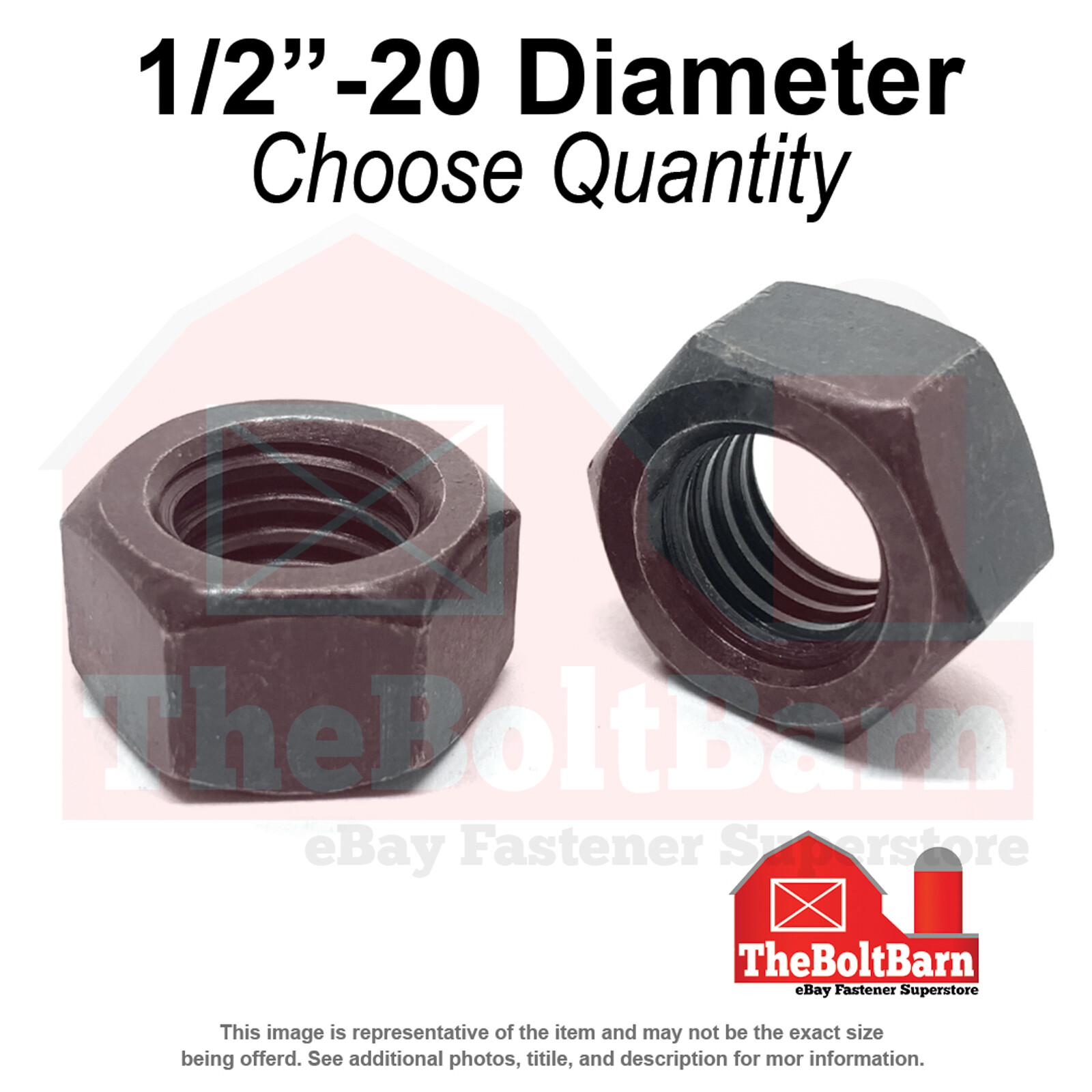1/2″-20 Grade 8 Finished Hex Nuts Plain Fine Thread (Pick Quantity)
