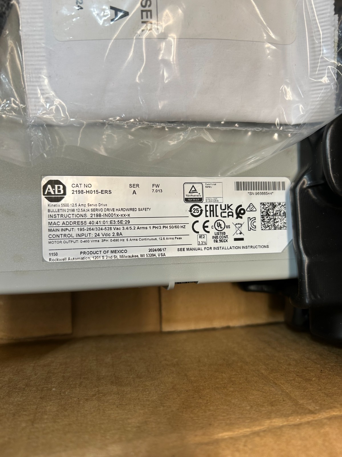 Allen-Bradley 2198-H015-ERS SER A Kinetix 5500 12.5 Amp Servo Drive 7.013