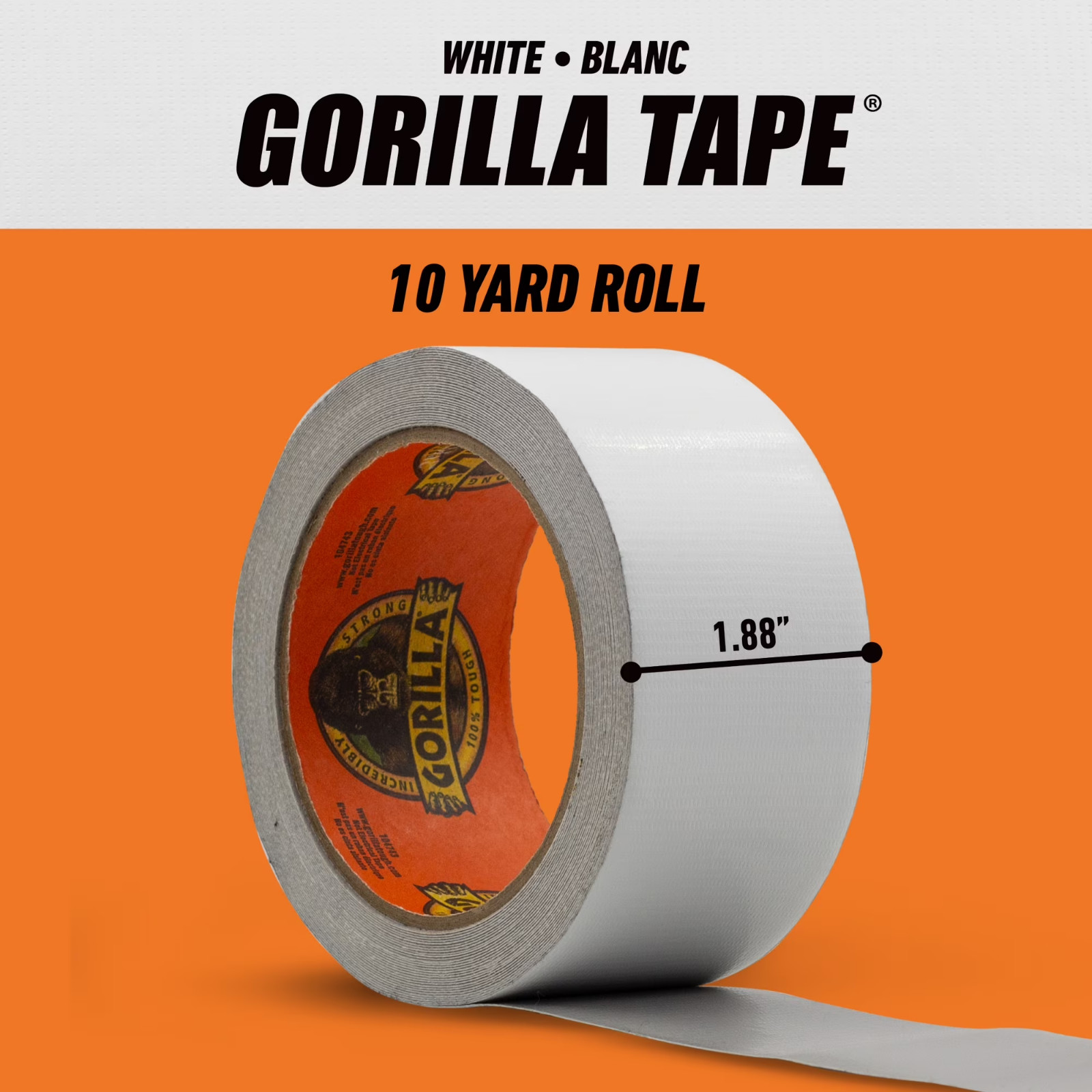 Gorilla Glue White Tape, 10 yd Roll, Incredibly Thick and Strong.