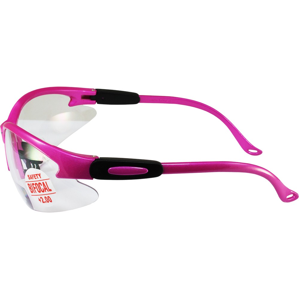 Global Vision Cougar Safety Glasses Hot Pink Frame 2.0 Bifocal Clear Lens