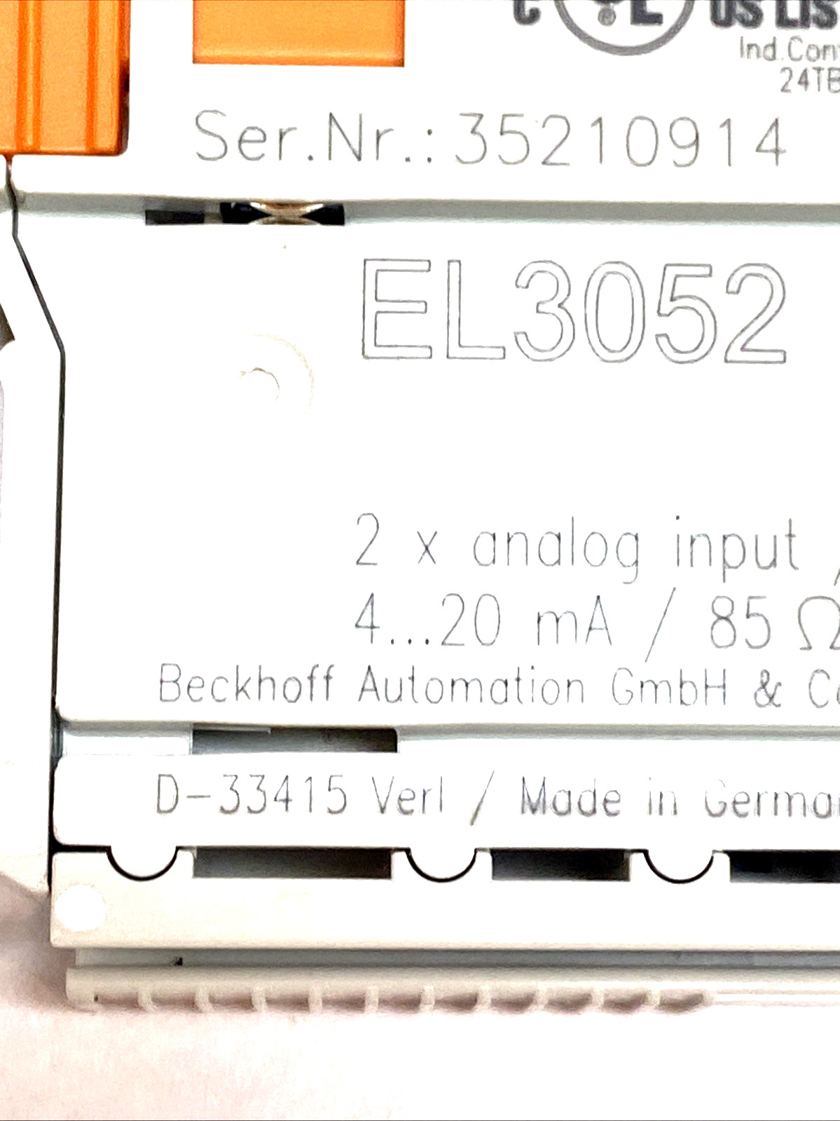 Beckhoff EL3052 EtherCAT 2-Channel Analog Input Terminal 4-20mA 12Bit Module
