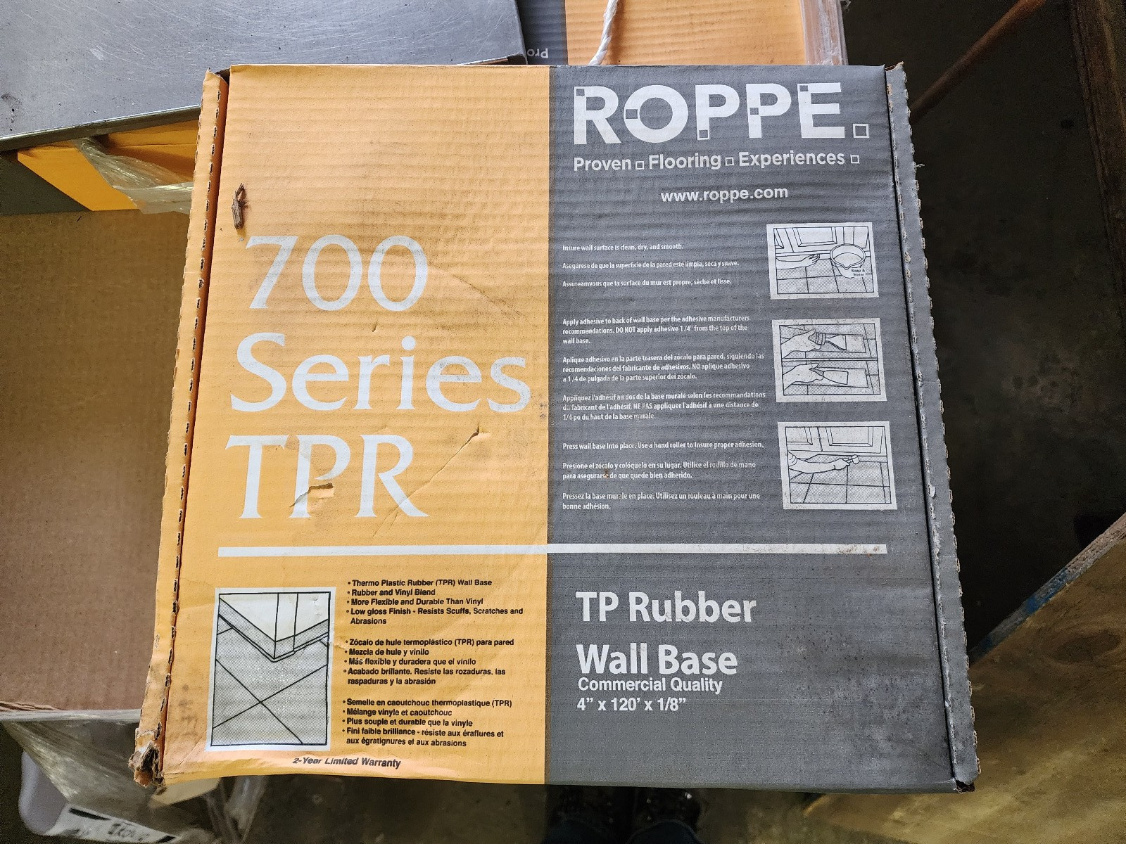Roppe 700 Series TPR 1/8 in x 4 in x 120 ft TP Rubber Wall Base