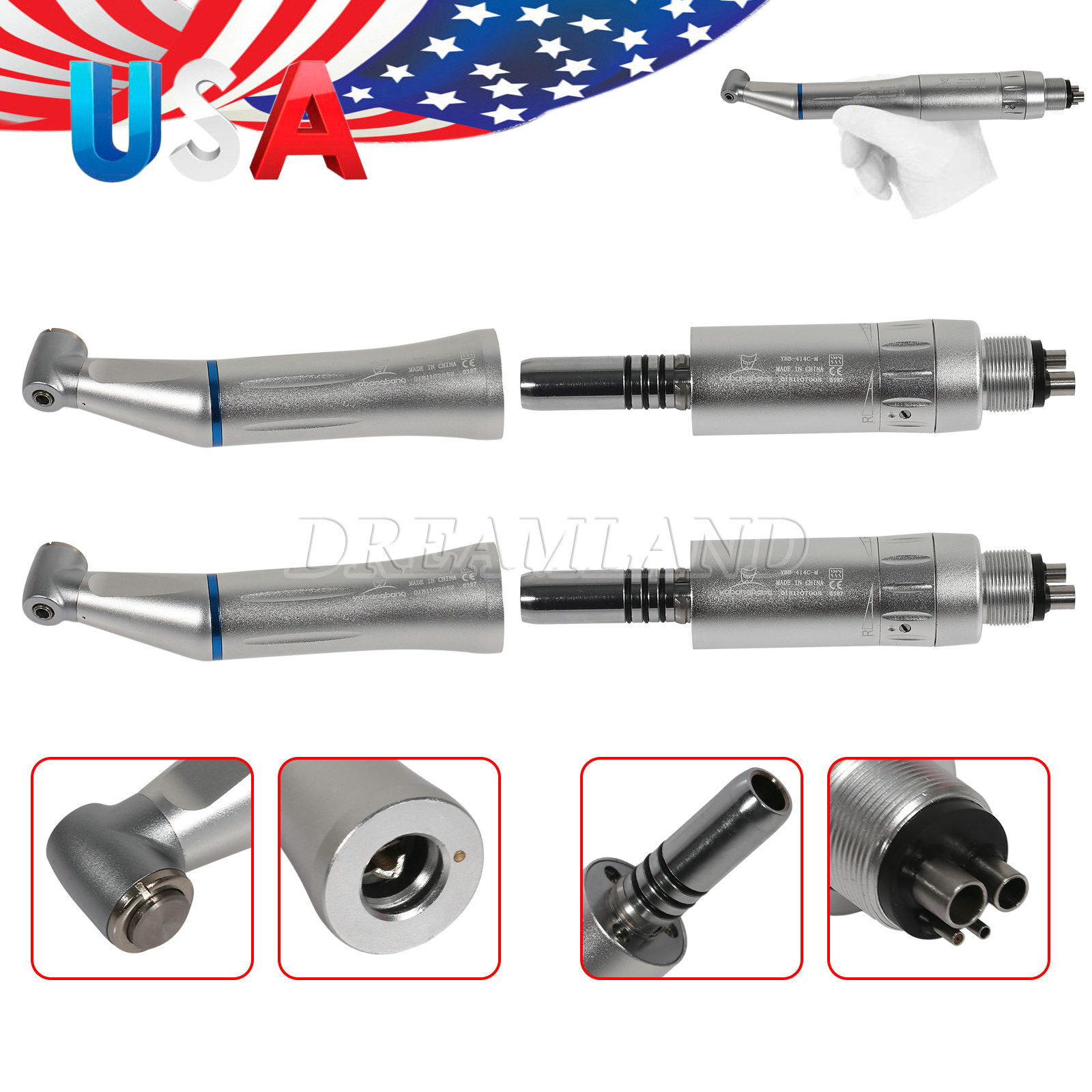 Dental Slow Low Speed Handpiece Push Contra Angle NSK Style Air Motor 4Holes