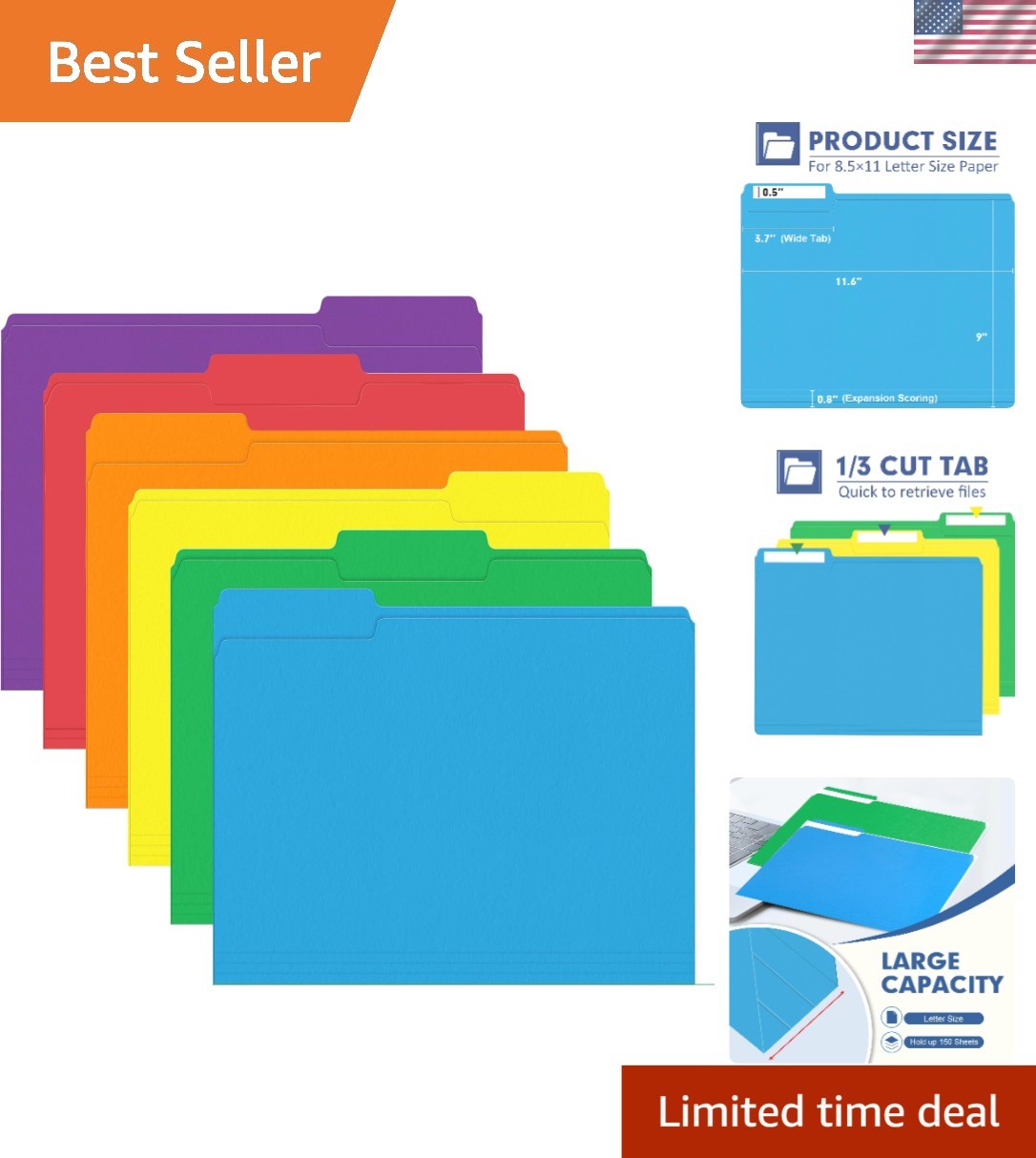 Stylish Assorted 120 File Folders with 1/3 Cut Tabs for Organized Workspaces