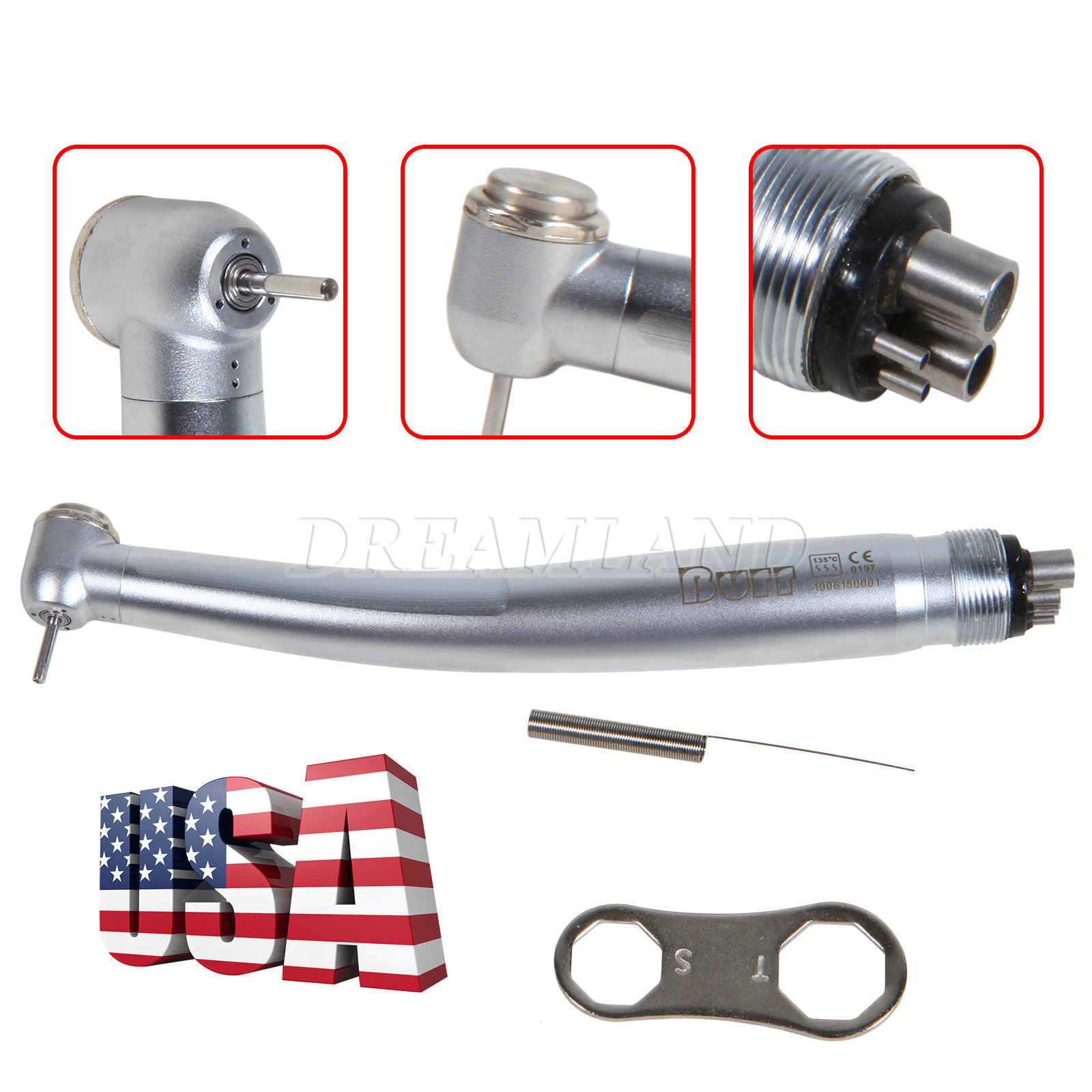 SEASKY Dental High Speed Handpiece 4Holes Standard Head Burr M4 Push Button NEW