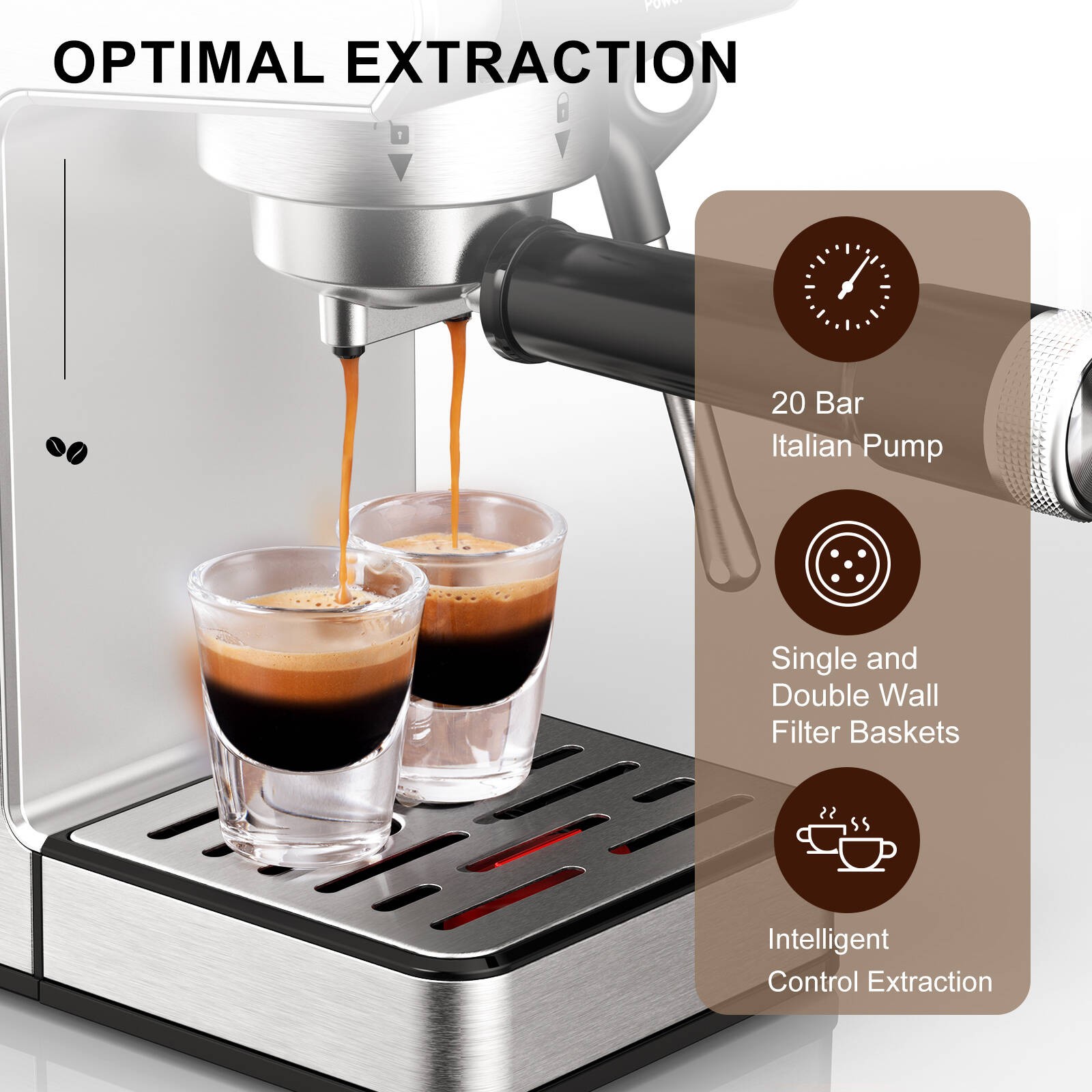 LINKChef CME1020 20 Bar Espresso Maker with Milk Frother Steam Wand, Silver