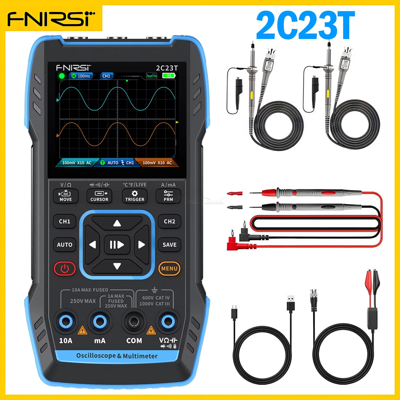 FNIRSI 2C23T 3-in-1 Digital Oscilloscope Multimeter Function Signal Generator US