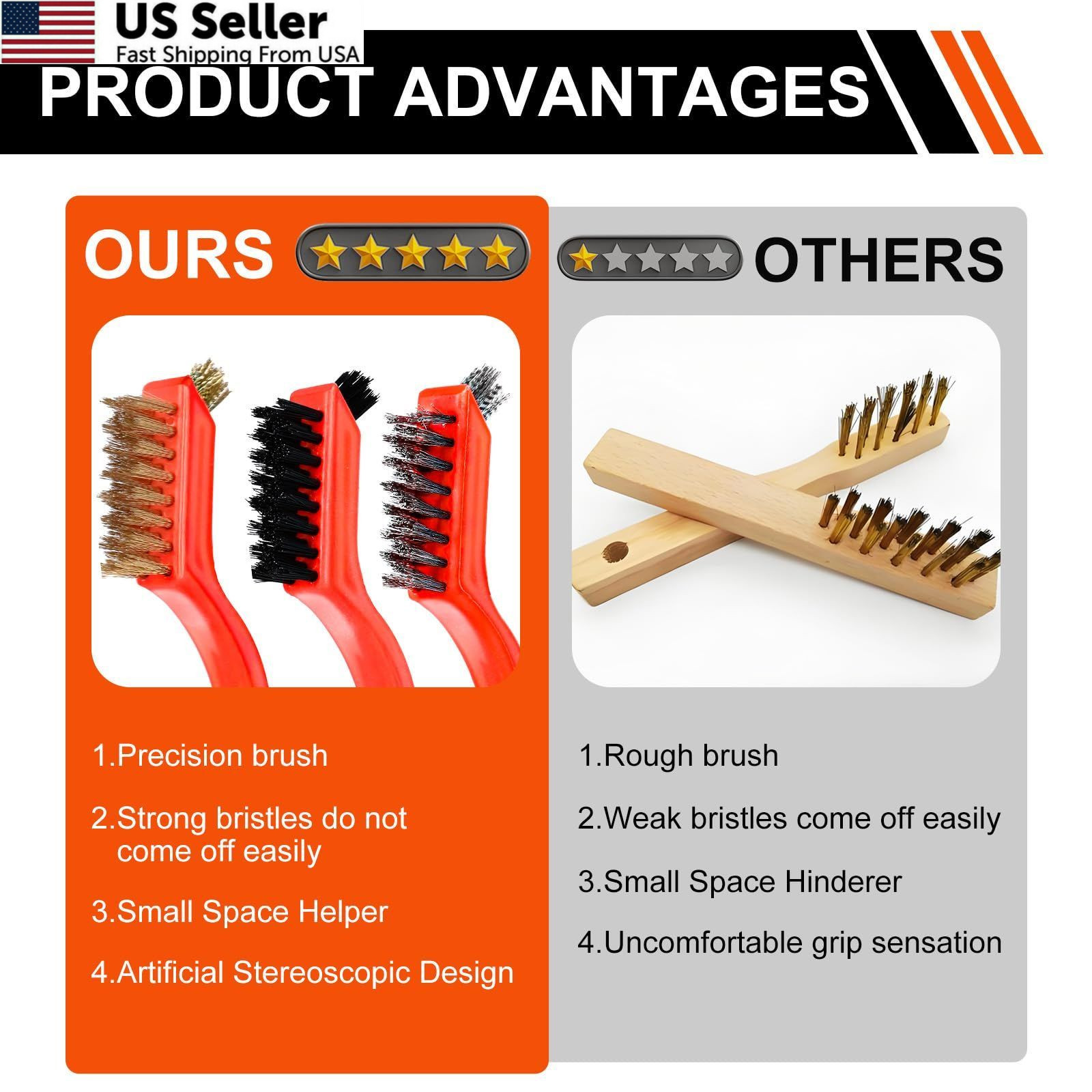 Wire Brush Set 6 Pcs Cleaning Tool Stainless Brass Nylon for Rust Removal USA