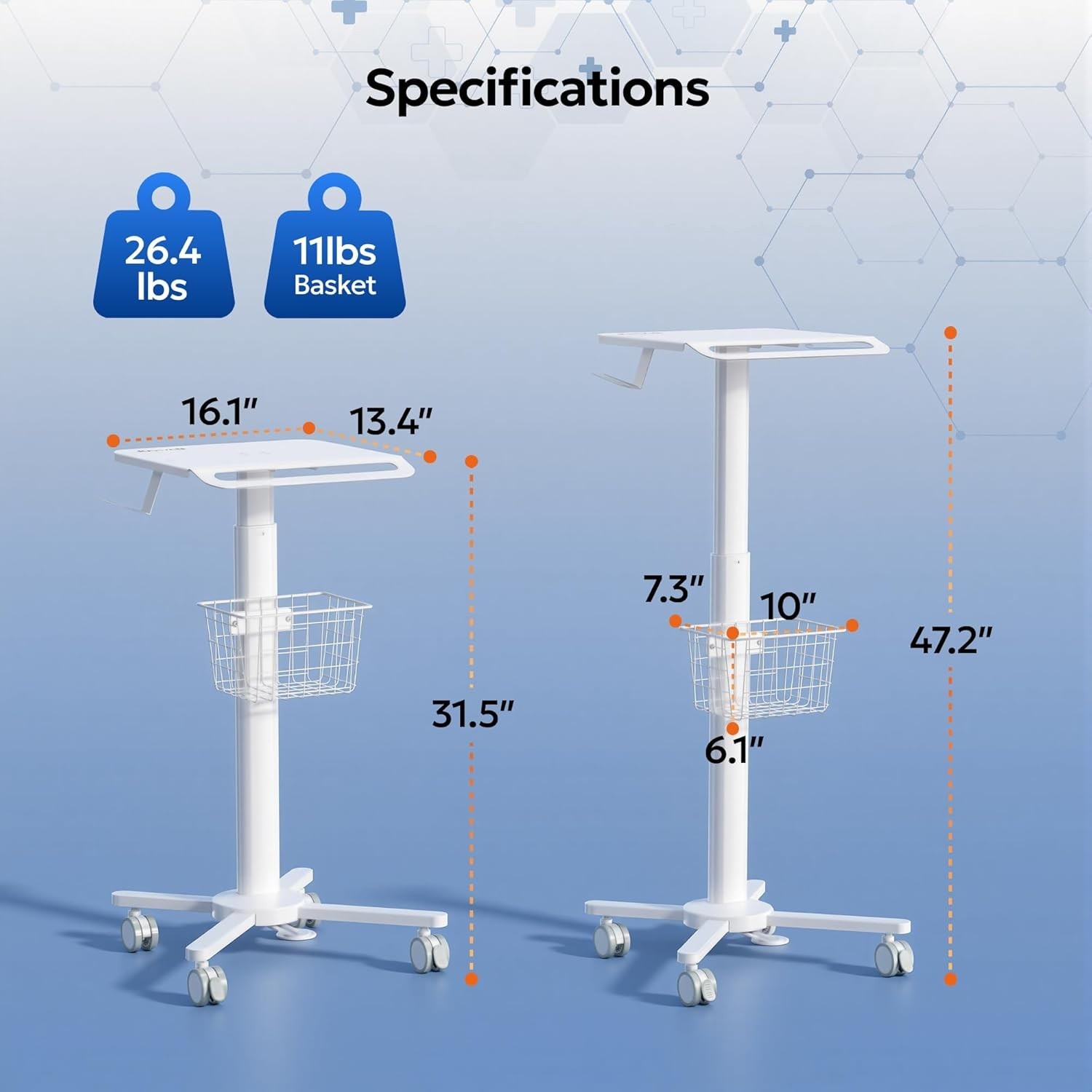Medical Laptop Cart with Scanner Holder and Storage