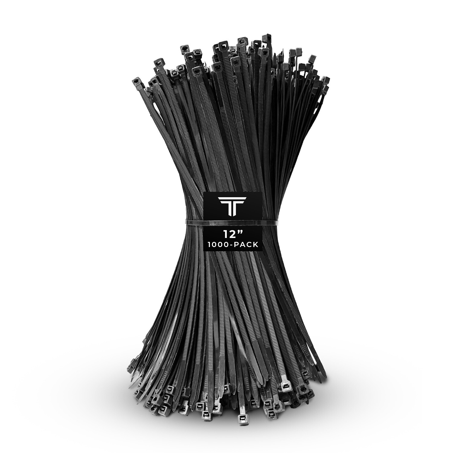 1000-Pack Premium 12″ Inch Black Nylon Zip Ties, 60 lbs, UV Resistant, 4.8mm