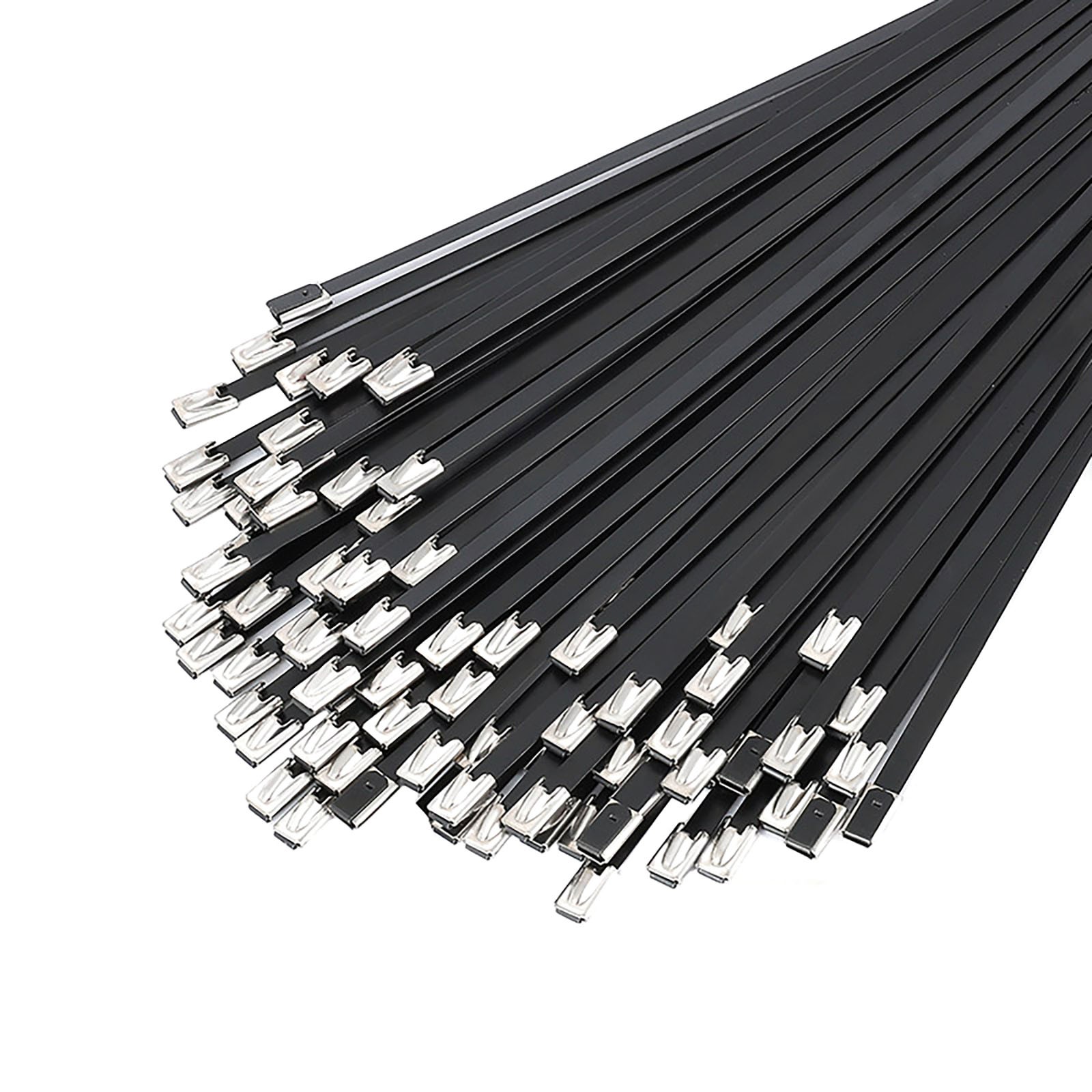 Metal Zip Ties Black Stainless Steel Heavy Duty Self-Locking Cable Ties 100PCS