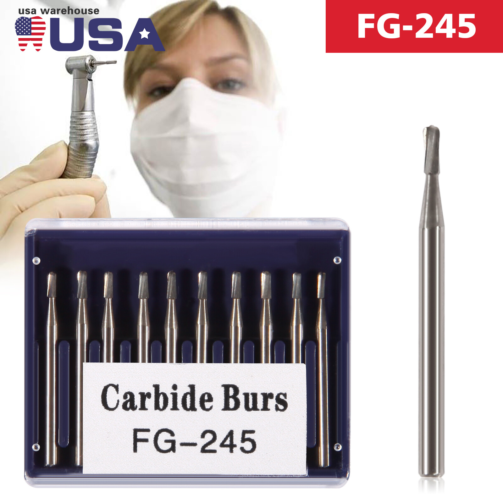 10Pcs Dental FG 245 Tungsten Carbide Burs Pear-Shaped For High Speed Handpiece