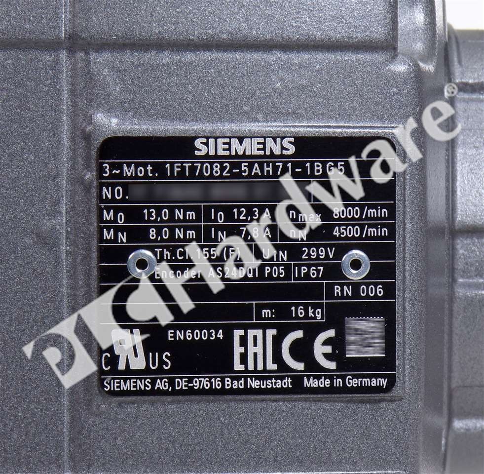 Surplus Open Siemens 1FT7082-5AH71-1BG5 1FT7 082-5AH71-1BG5 13Nm