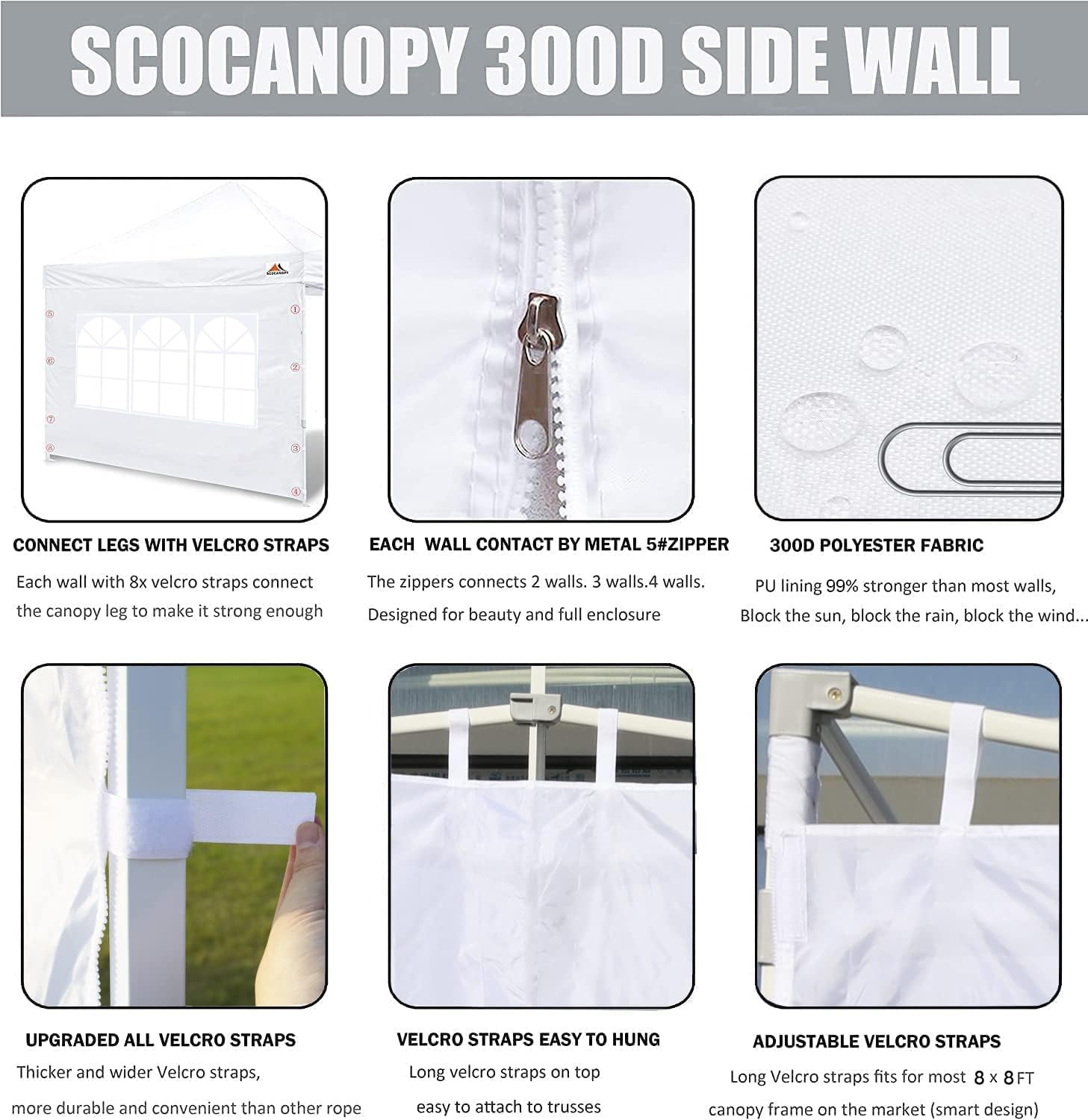 Scocanopy 3Pcs Sidewall Window For 8X8 Canopy Frame Black