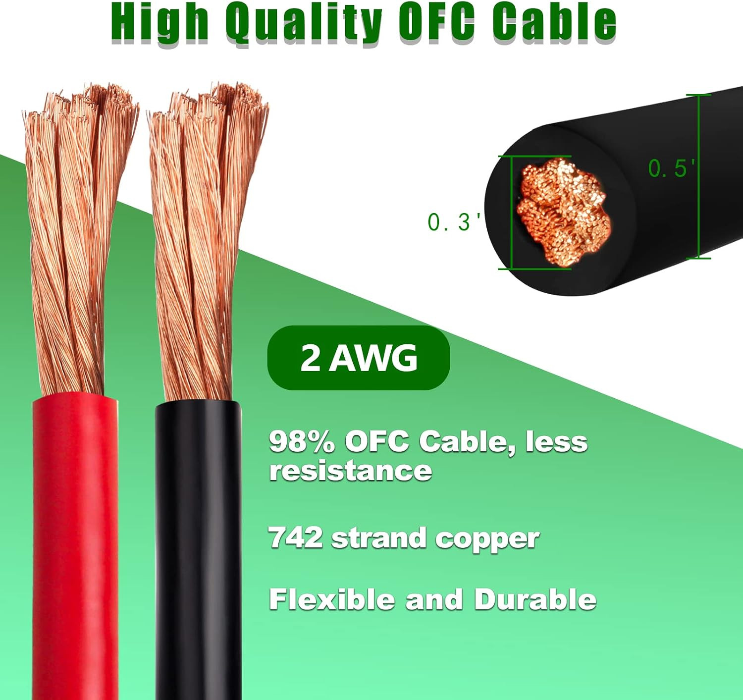 2 Gauge Battery Cable Copper Wire, 20FT Red+20Ft Black 2 AWG Welding Cable Stand
