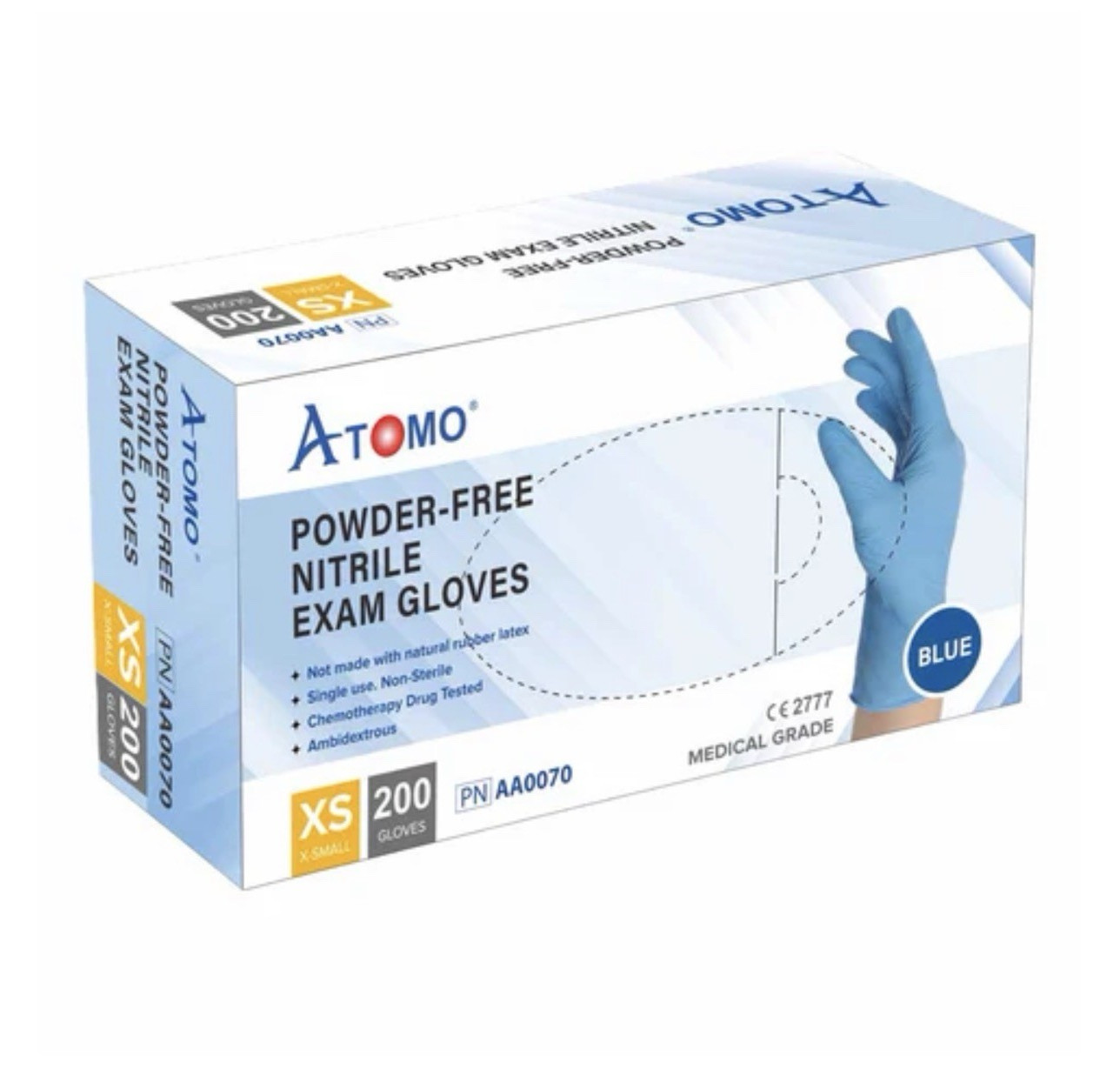 Atomo Nitrile Powder-Free Exam Gloves Blue XS 50 BOXES of 200 gloves 🧤