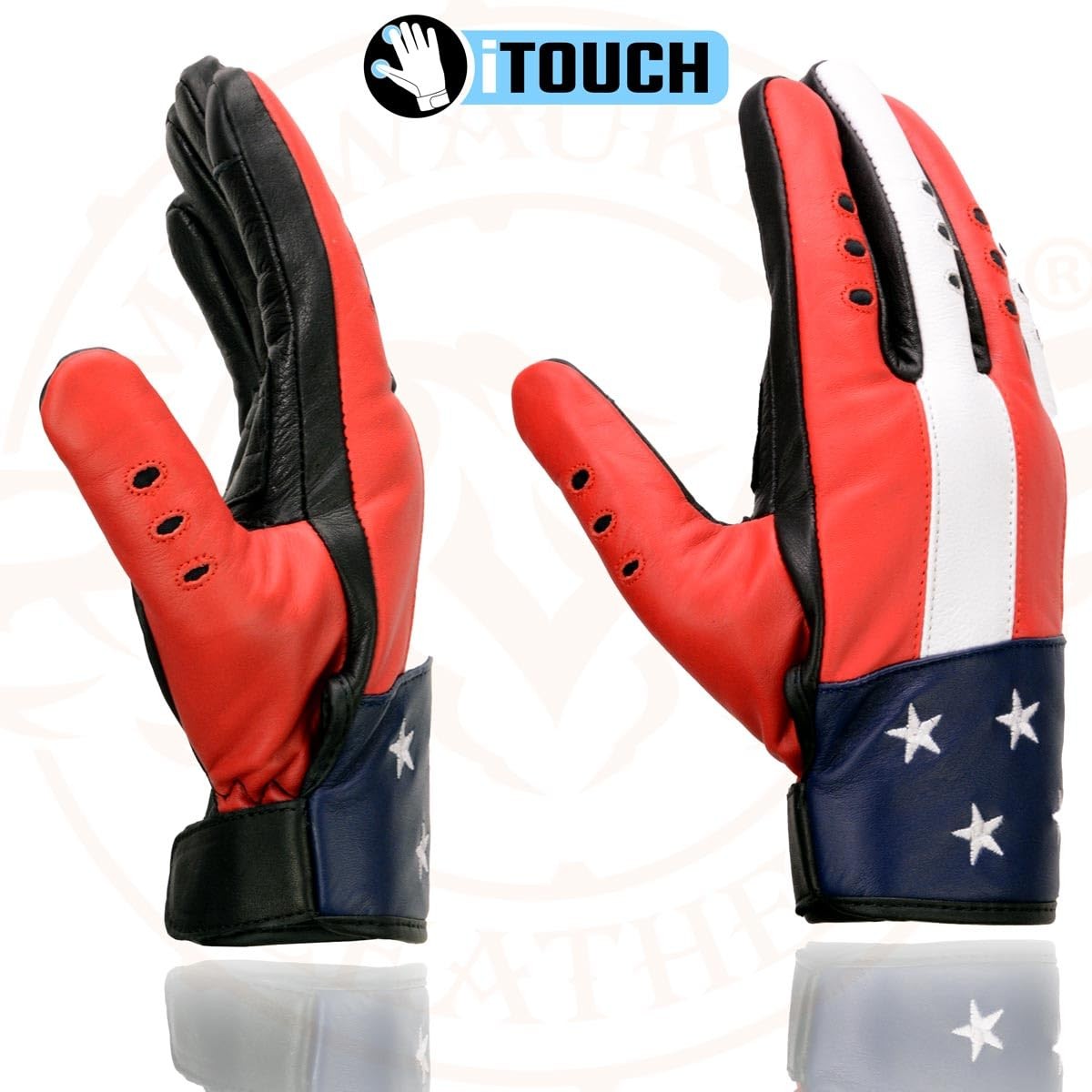 MG7527 Men’s ‘Stars and Stripes’ Leather Gloves with Touch Fingers (2X-Large)